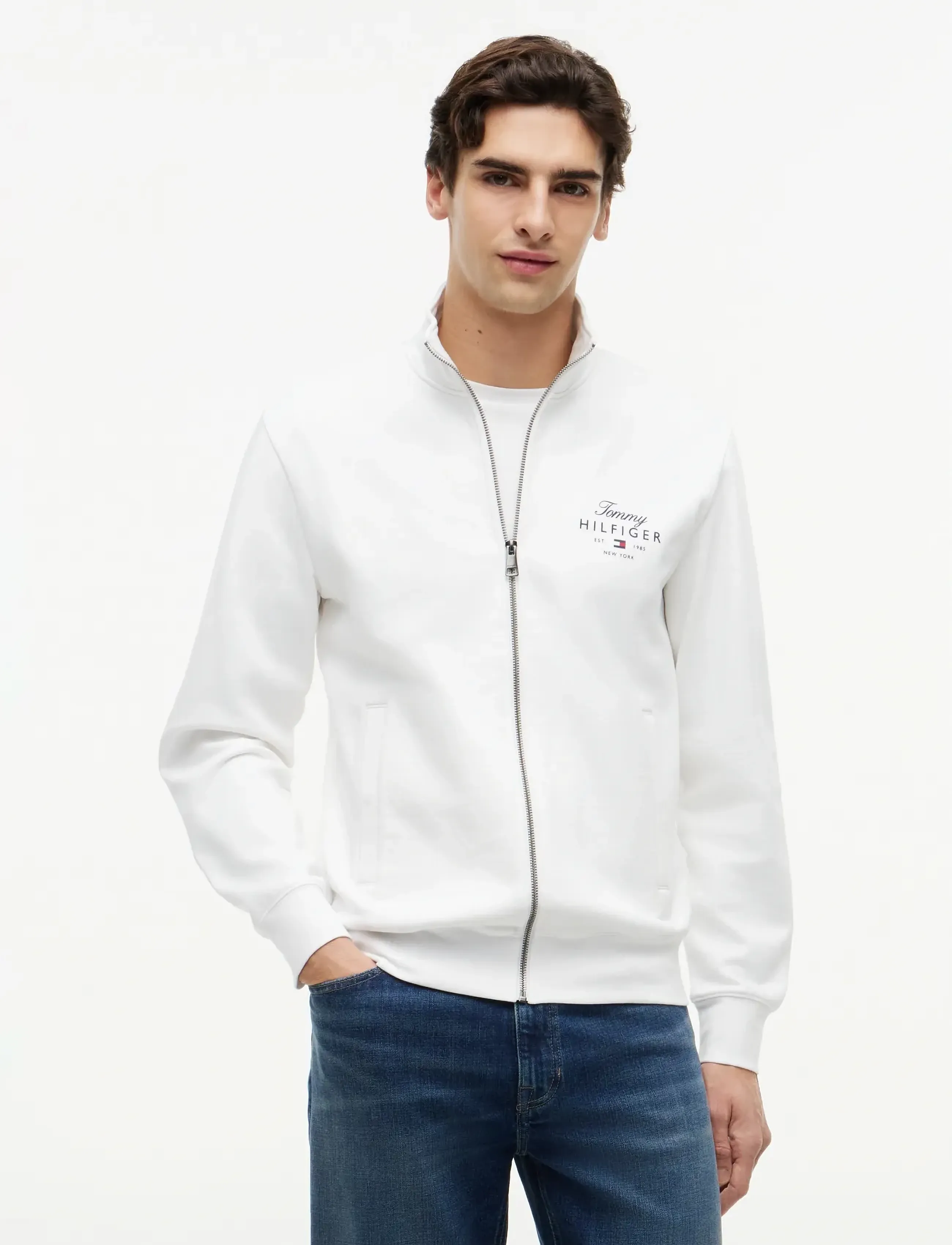 Tommy Hilfiger Script Stack Fz Stand Collar, XL, Sweatshirts & Hoodies, Weiß - Sweatshirts, Männerswear