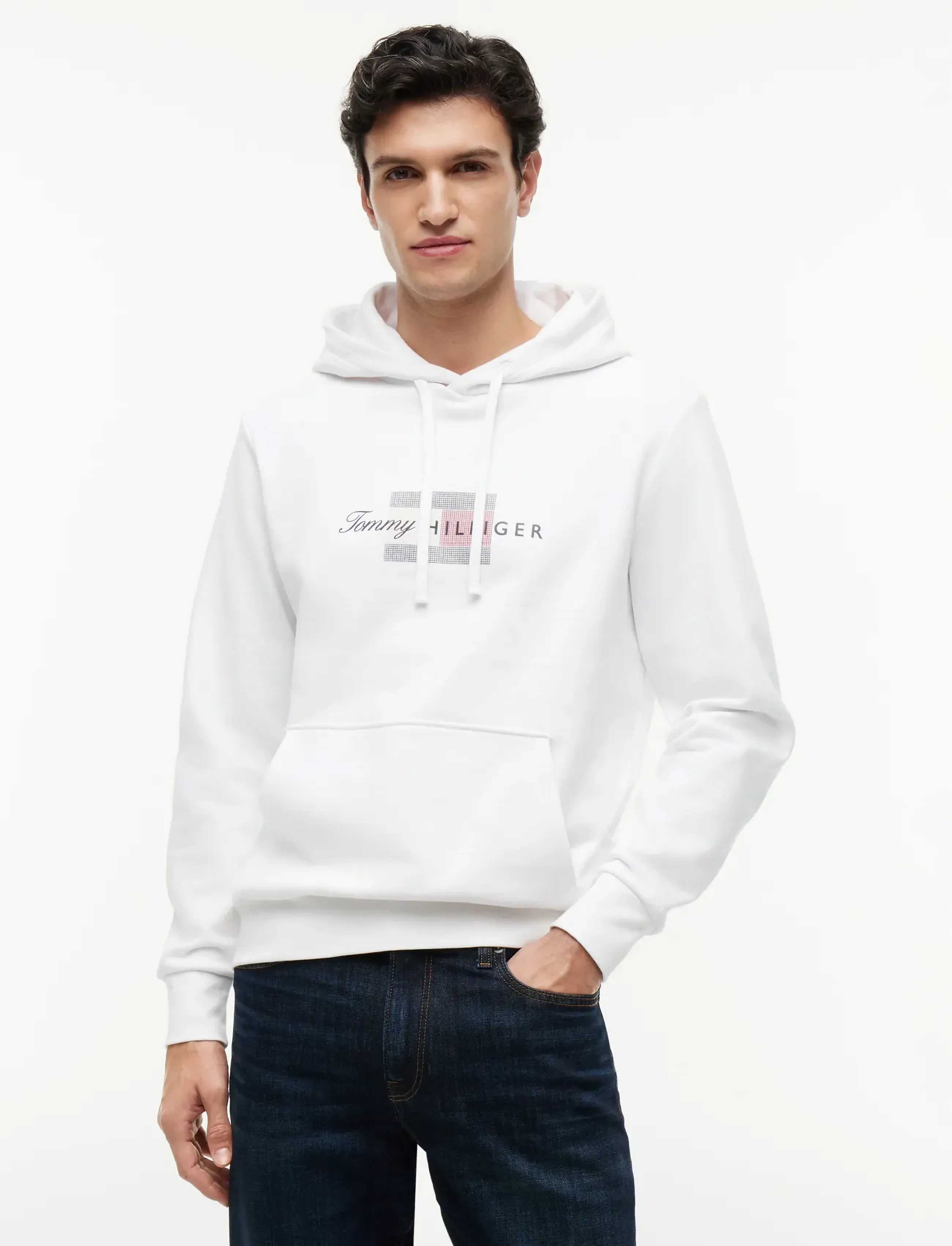 Tommy Hilfiger SCRIPT FLAG HOODIE - Kapuzenpullover - WHITE / white