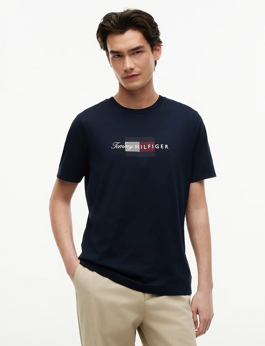 Tommy Hilfiger - SCRIPT FLAG REGULAR TEE - short-sleeved t-shirts - desert sky - 0