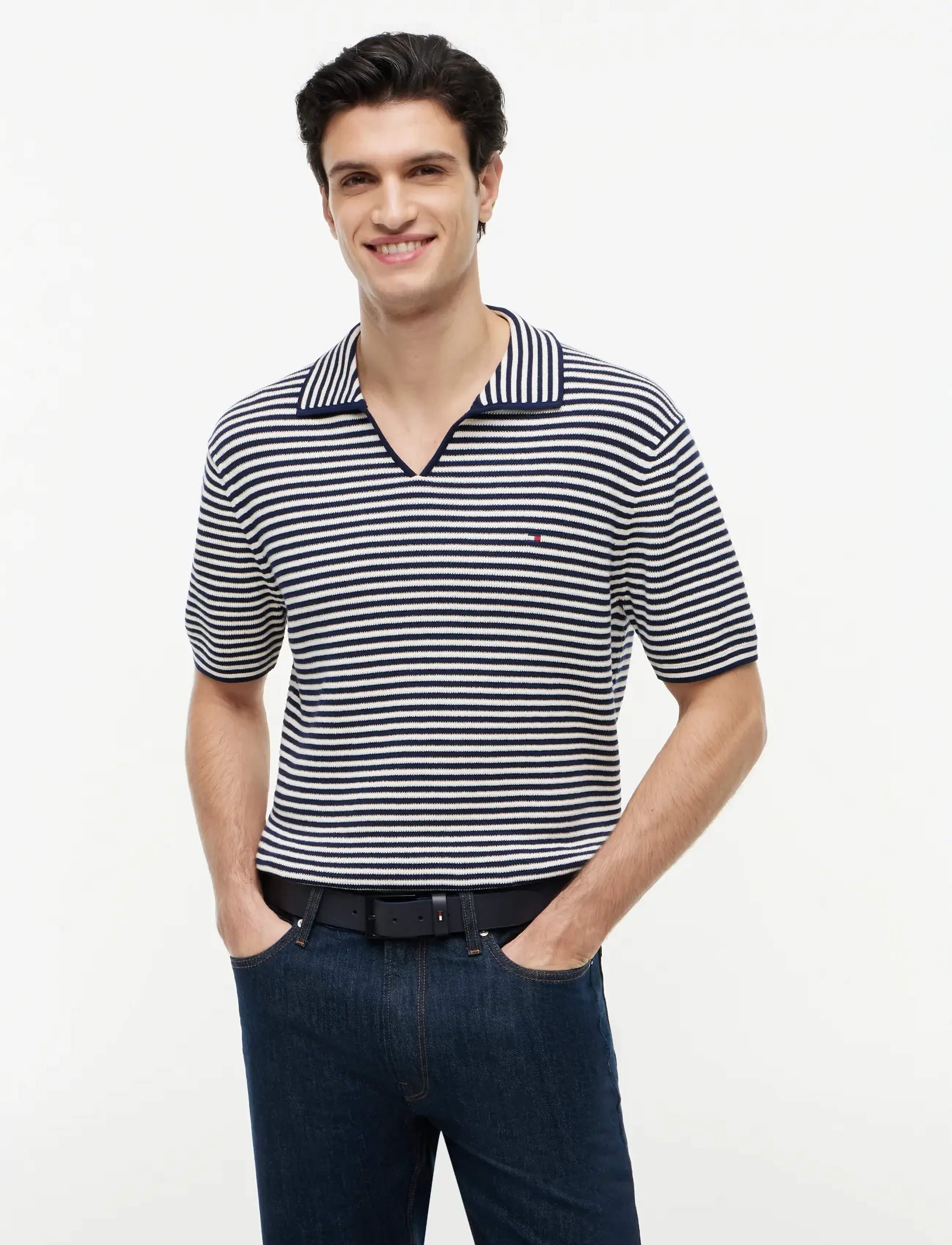 Tommy Hilfiger Seasonal Structure Ss Jonny Polo, Mænd, Struktureret Kortærmet Polo T-shirt med Åben Krave, Multi/mønstret, Str: XS