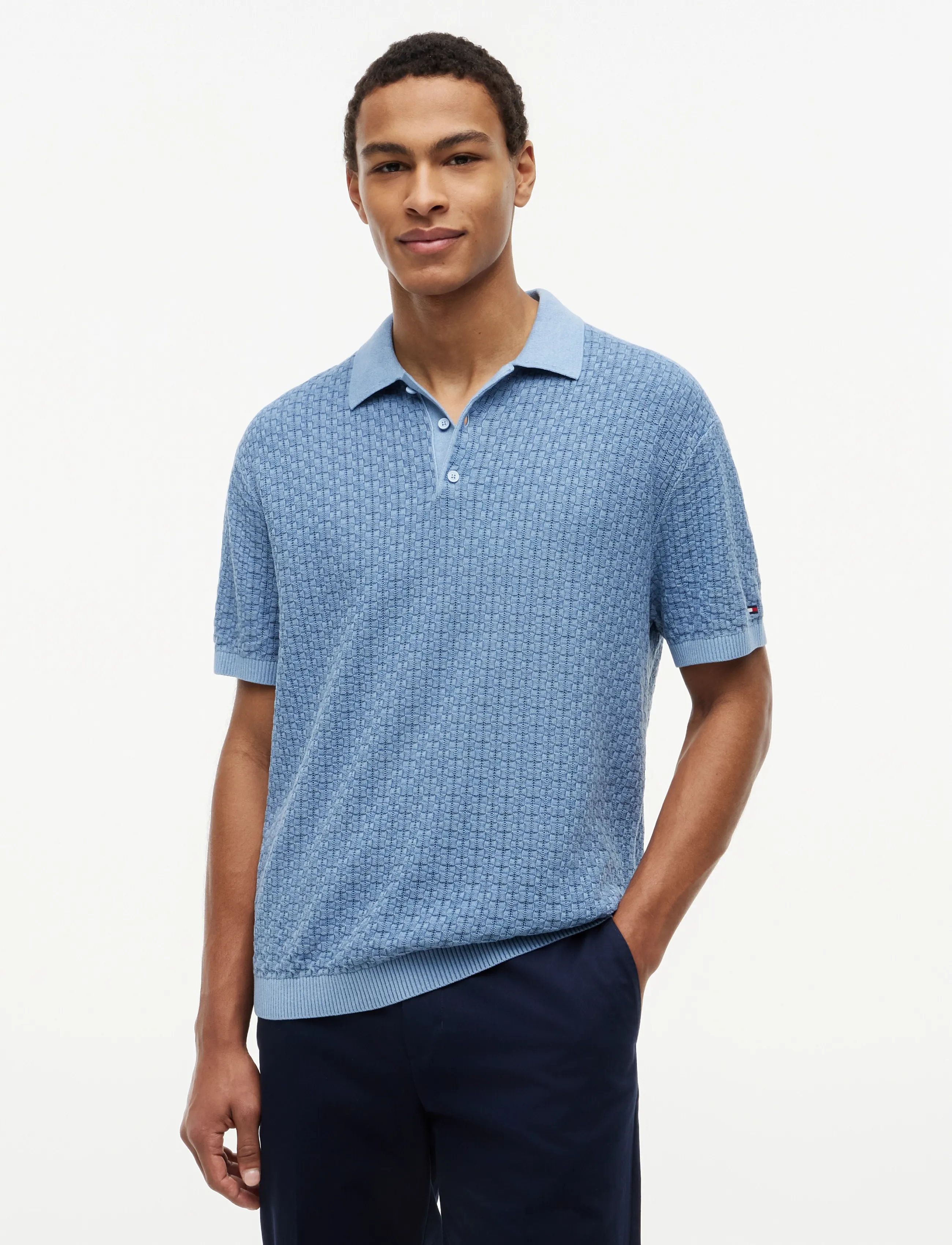 Tommy Hilfiger Gmd Structure Ss Polo, XXL, Polos, Blau - Short-sleeved, Männerswear