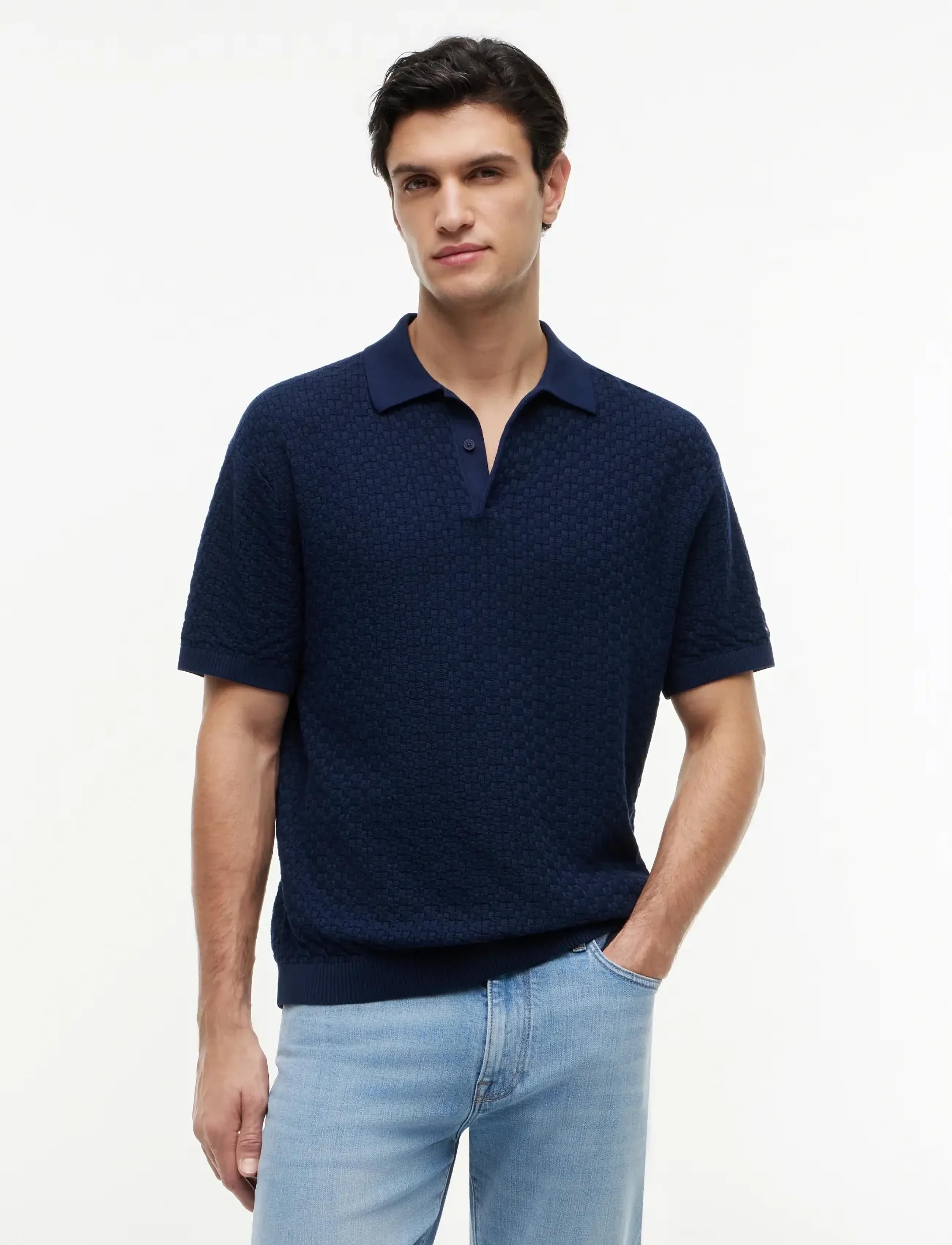 Tommy Hilfiger Gmd Structure Ss Polo, S, Polos, Marineblau - Short-sleeved, Männerswear