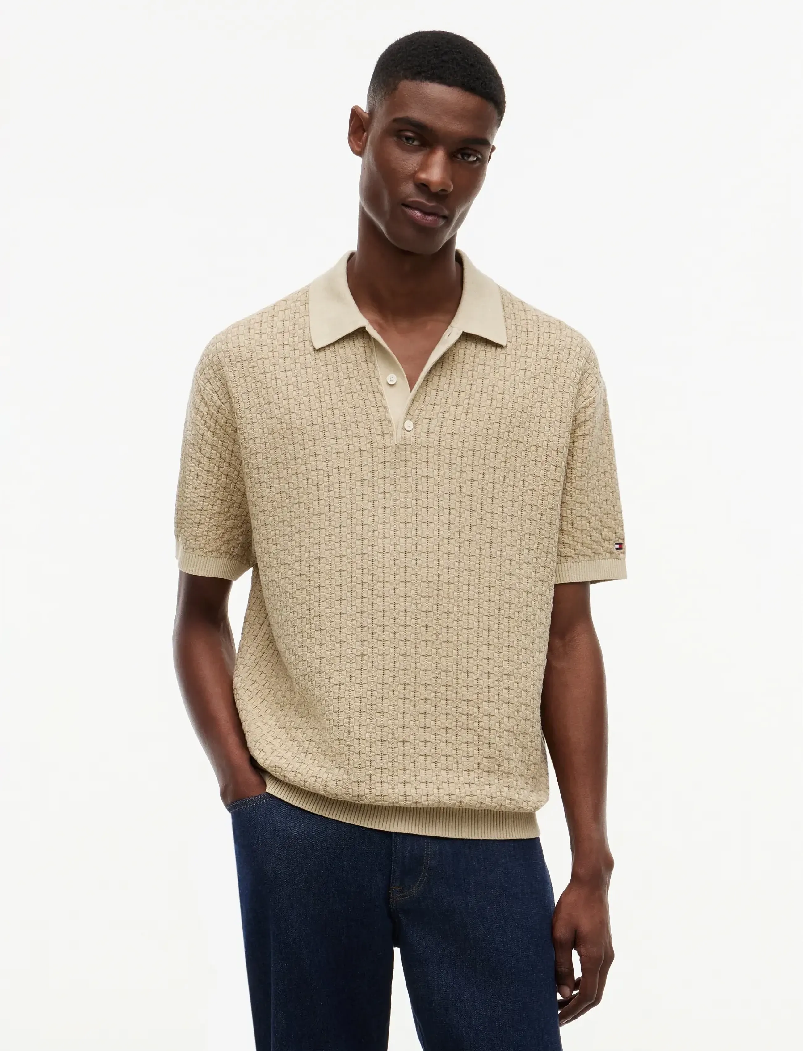 Tommy Hilfiger Gmd Structure Ss Polo, M, Polos, Beige - Short-sleeved, Männerswear
