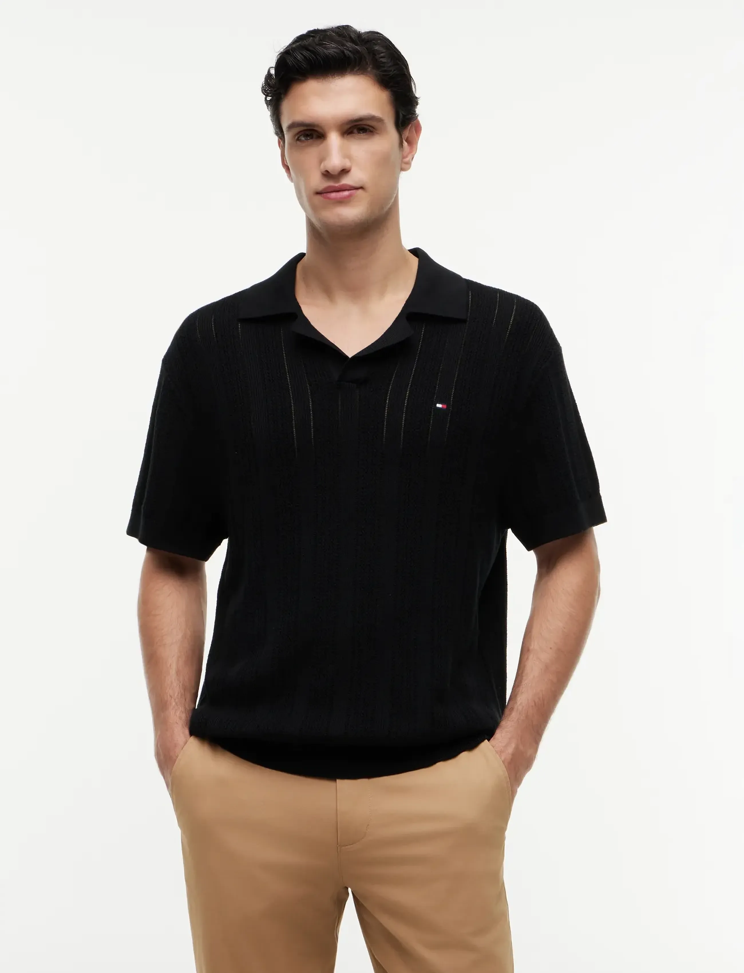Tommy Hilfiger - POINTELLE STRUCTURE RESORT POLO - höstkläder - black heather - 0