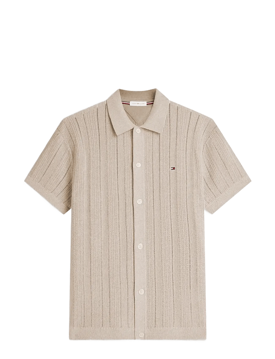 Tommy Hilfiger - POINTELLE STRUCTURE SS SHIRT - gestrickte polohemden - batique khaki heather - 1