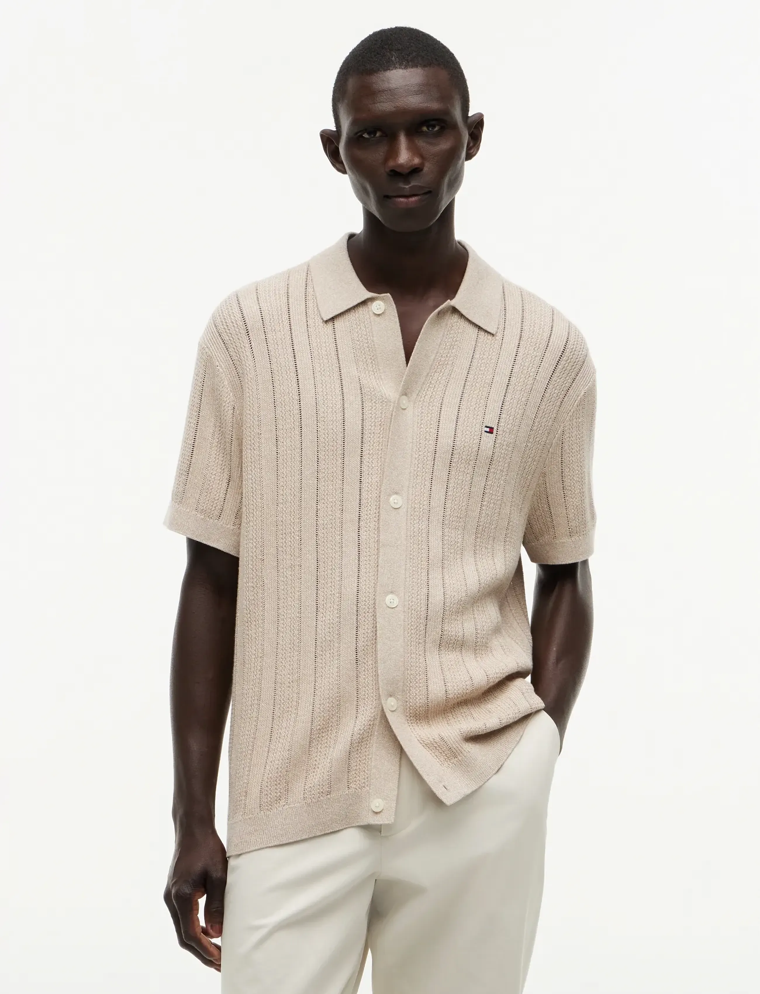 Tommy Hilfiger POINTELLE STRUCTURE SS SHIRT - Shirts - BATIQUE KHAKI HEATHER / beige