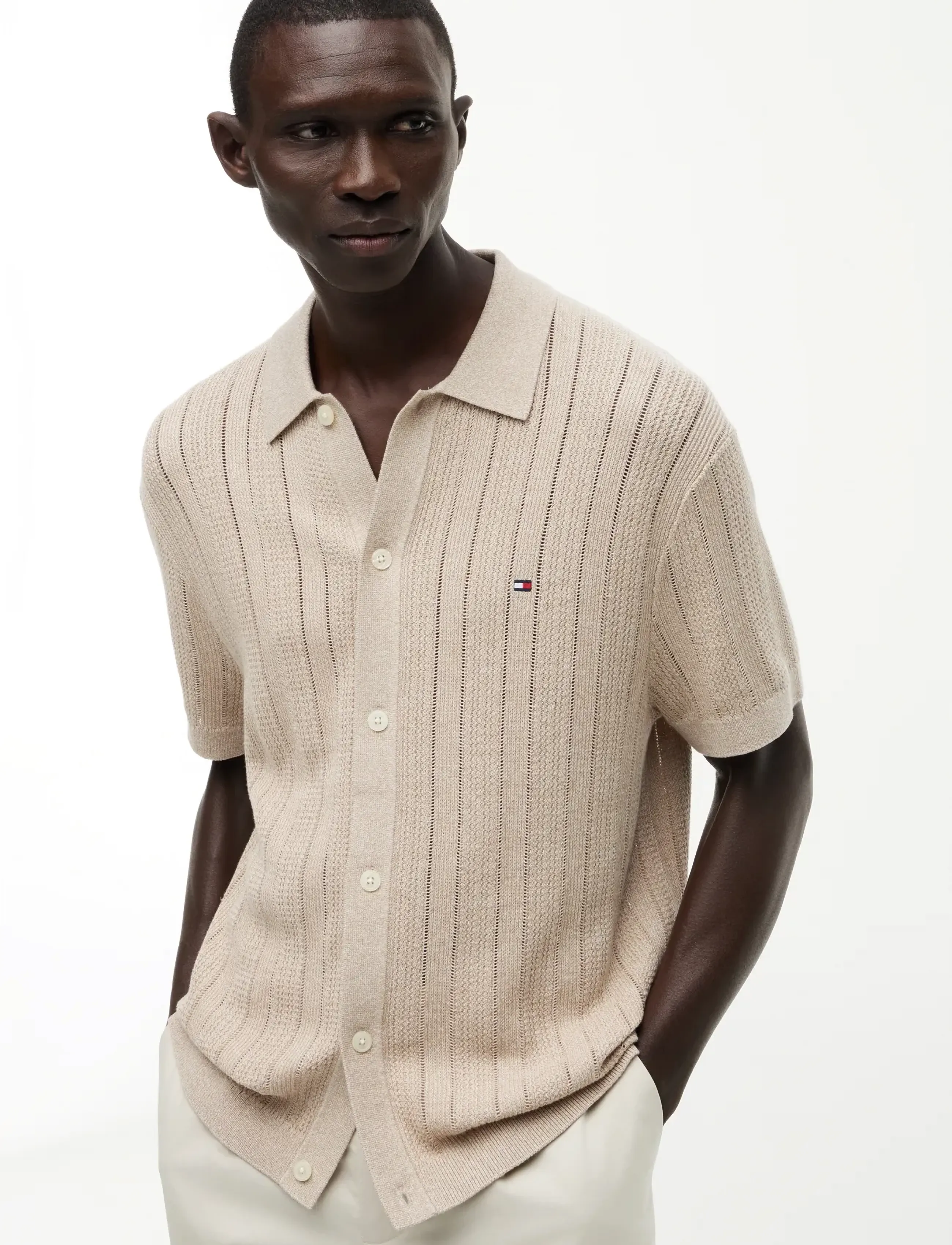 Tommy Hilfiger - POINTELLE STRUCTURE SS SHIRT - prjónaðir pólóbolir - batique khaki heather - 3