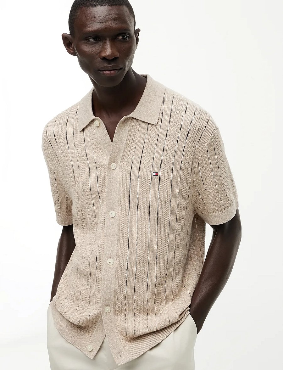 Tommy Hilfiger - POINTELLE STRUCTURE SS SHIRT - gestrickte polohemden - batique khaki heather - 3