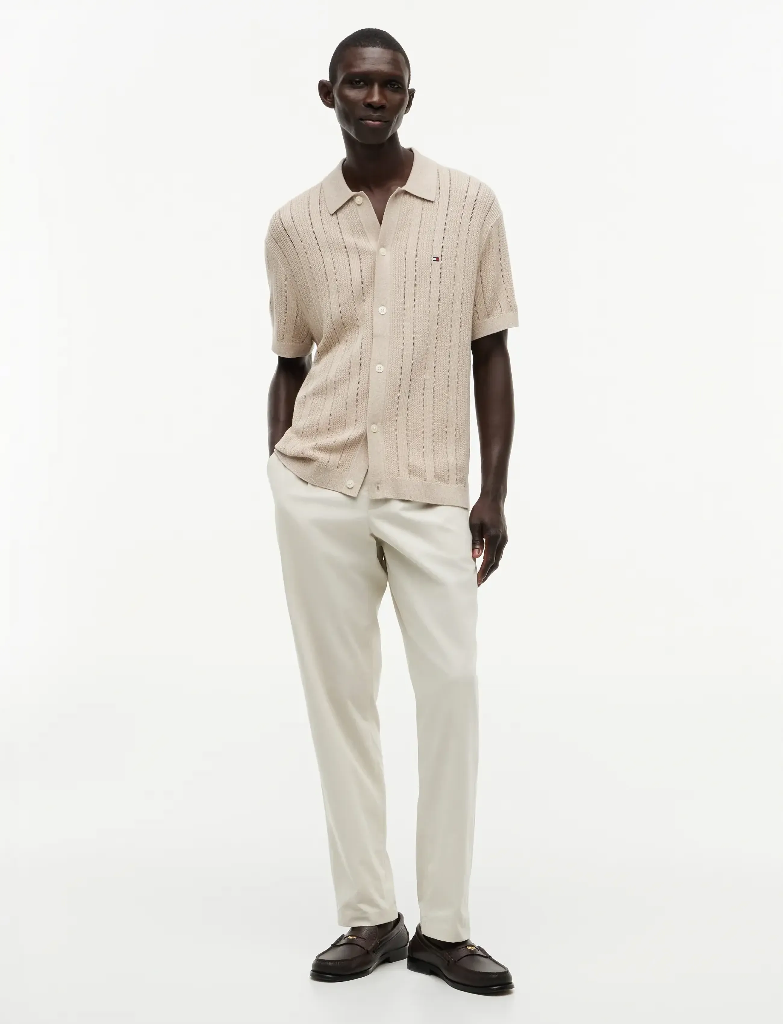 Tommy Hilfiger - POINTELLE STRUCTURE SS SHIRT - prjónaðir pólóbolir - batique khaki heather - 4