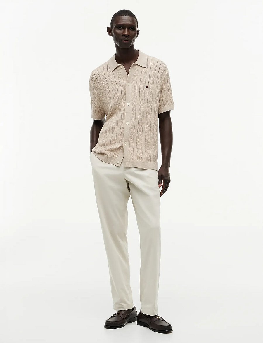 Tommy Hilfiger - POINTELLE STRUCTURE SS SHIRT - gestrickte polohemden - batique khaki heather - 4