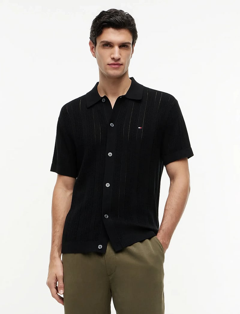 Tommy Hilfiger - POINTELLE STRUCTURE SS SHIRT - kootud polosärgid - black heather - 0