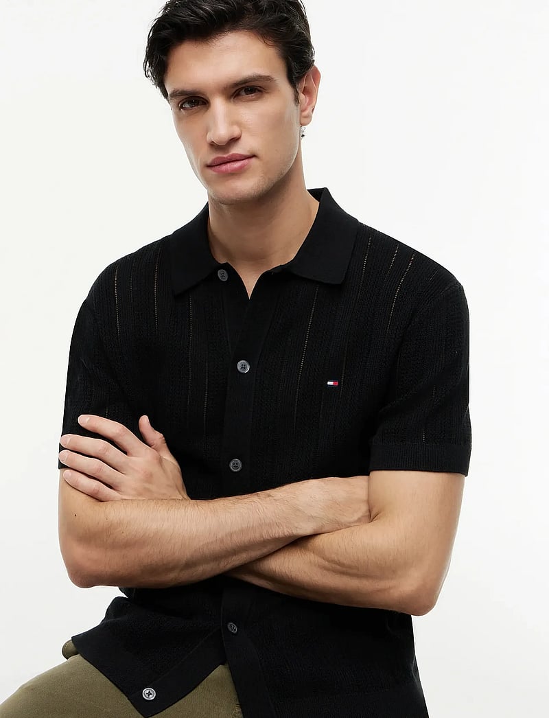Tommy Hilfiger - POINTELLE STRUCTURE SS SHIRT - kootud polosärgid - black heather - 3