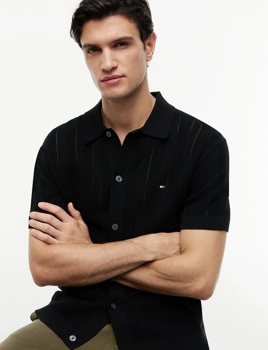 Tommy Hilfiger - POINTELLE STRUCTURE SS SHIRT - stickade pikéer - black heather - 3