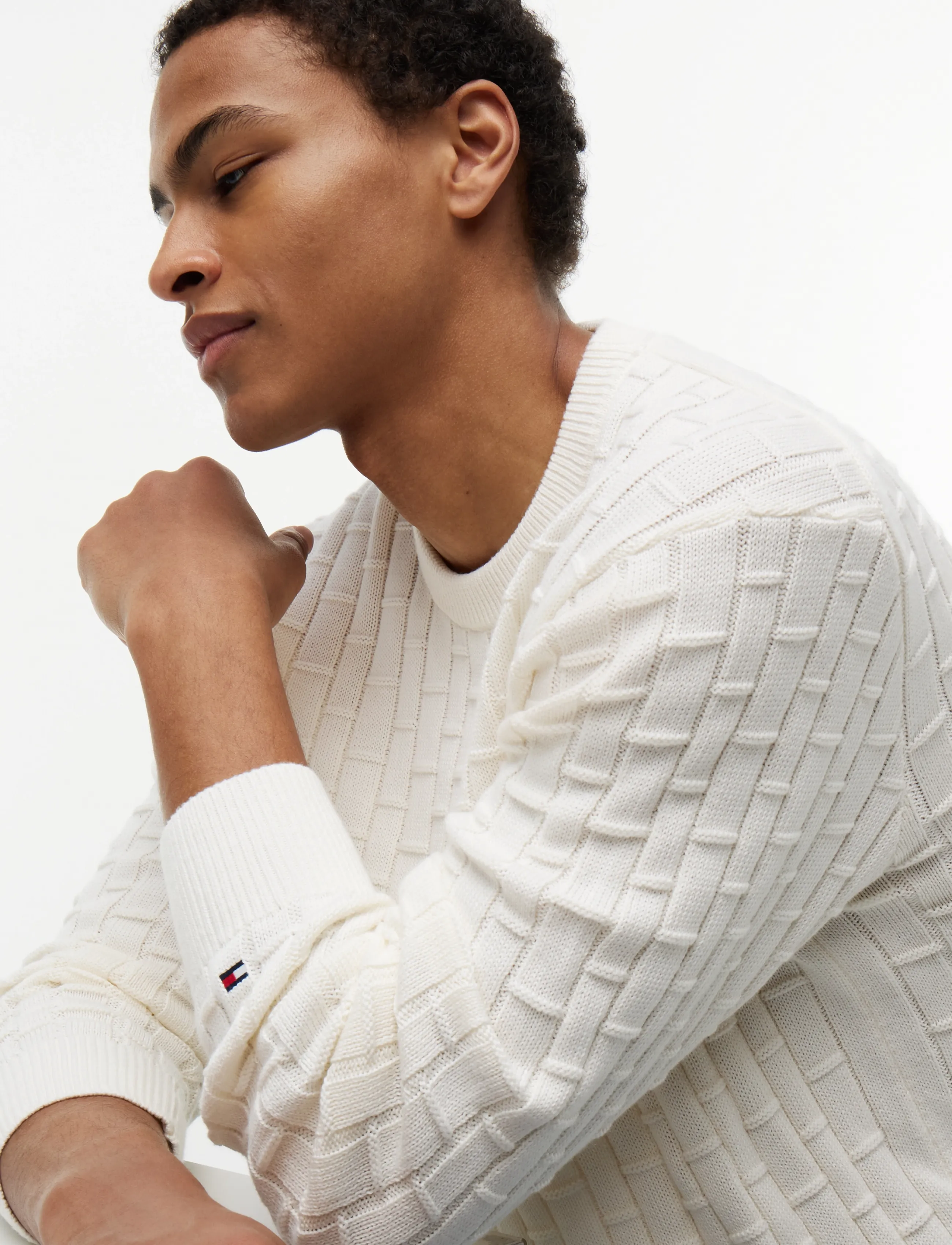 Tommy Hilfiger - MOCK CABLE CREW NECK - pyöreäaukkoiset - ivory petal - 3