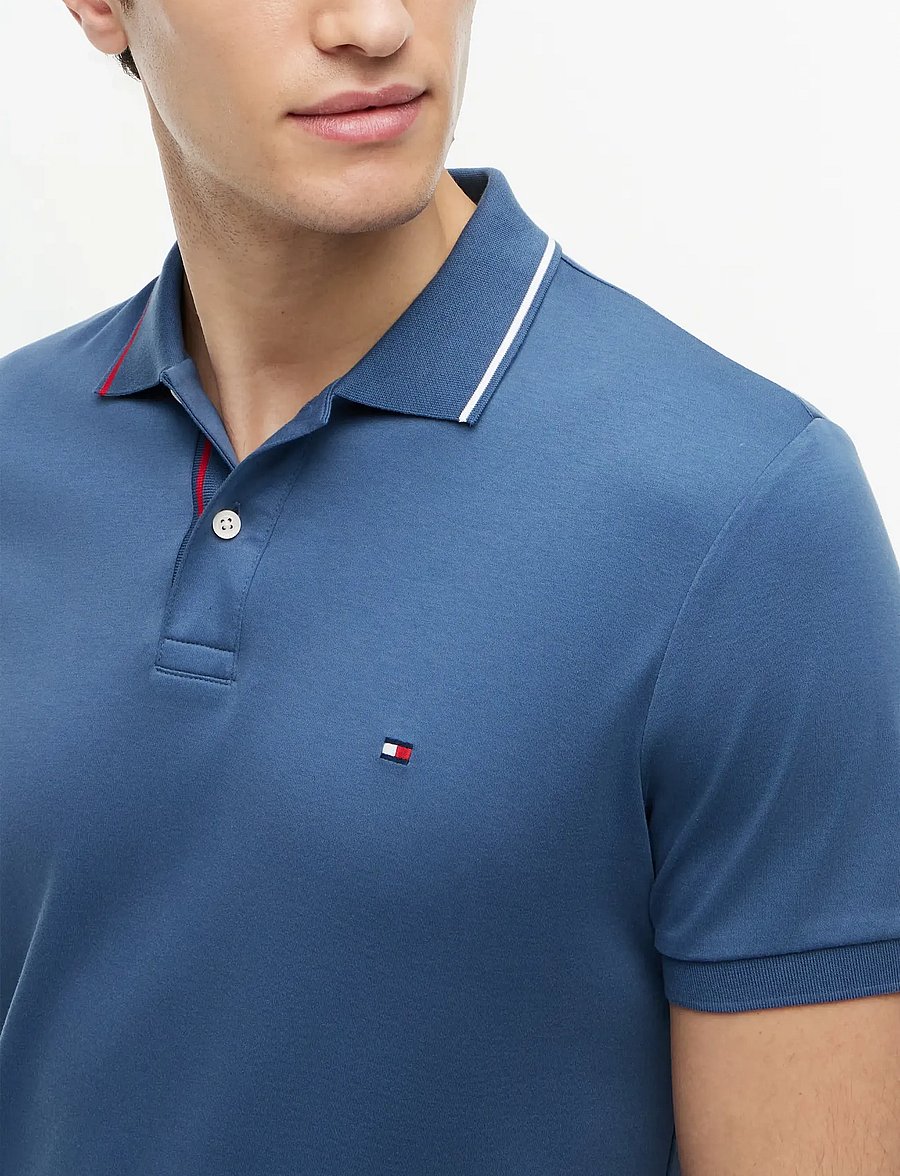Tommy Hilfiger - LIQUID COTTON TIPPED SLIM - kortärmade pikéer - aegean sea - 3