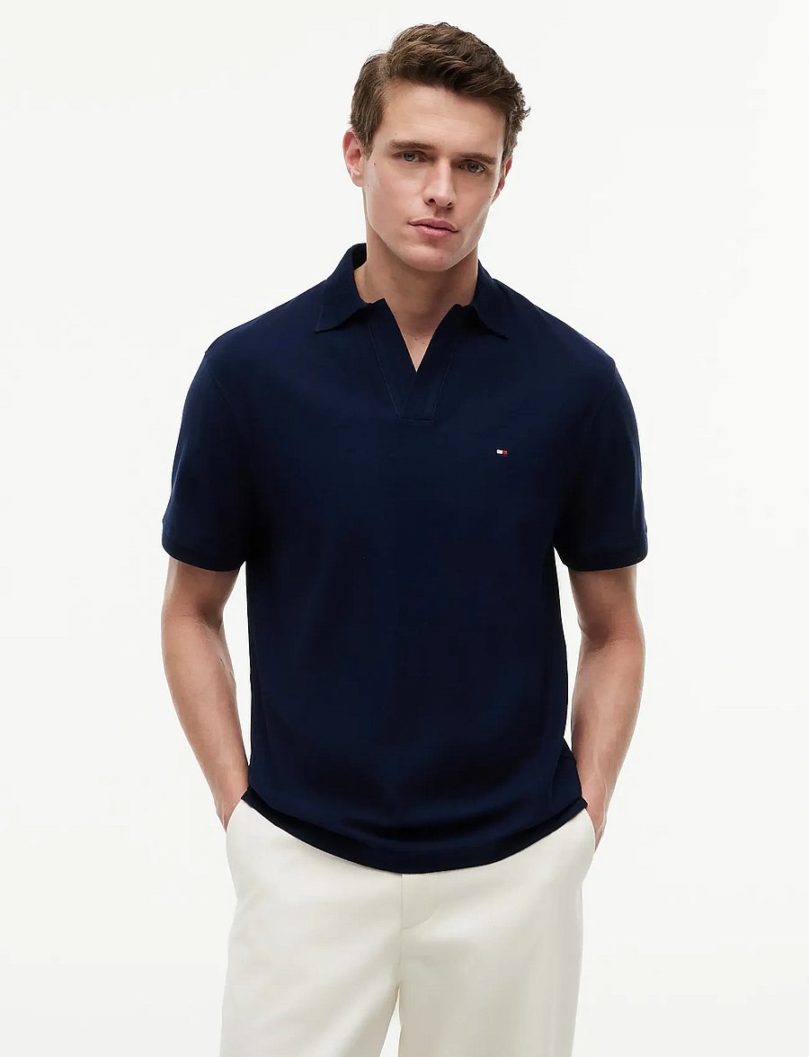 Tommy Hilfiger - V NECK CREPE CLASSIC POLO - kurzärmelig - carbon navy - 0