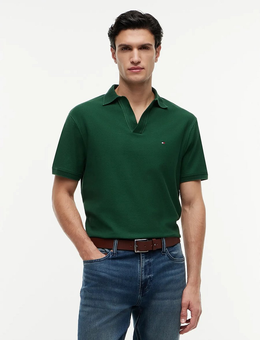 Tommy Hilfiger - V NECK CREPE CLASSIC POLO - kortærmede poloer - street green - 0
