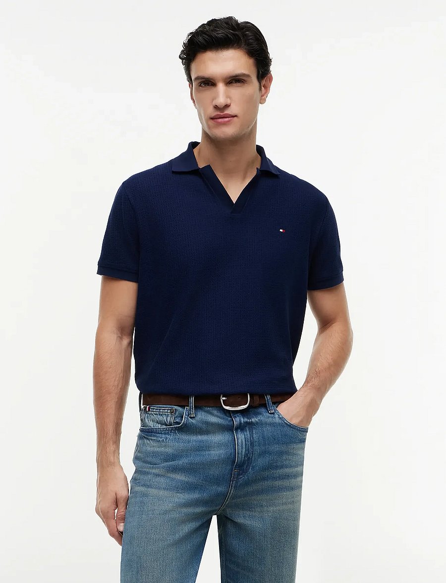 Tommy Hilfiger - JONNY COLLAR TEXTURE REG POLO - dzianinowe bluzki polo - carbon navy - 0