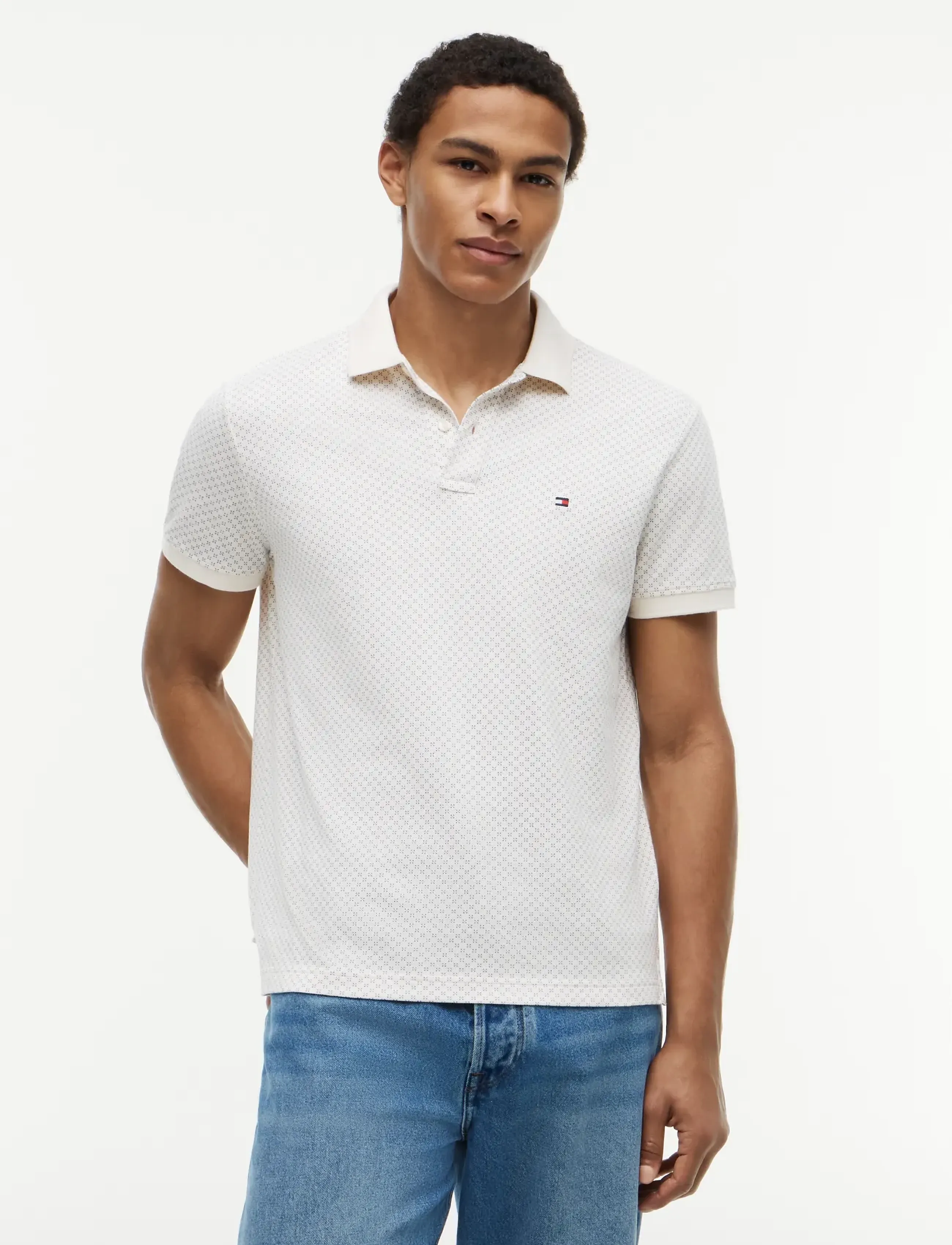 Tommy Hilfiger MICROPRINT PIQUE REG POLO - Tommy Hilfiger - IVORY PETAL / cream