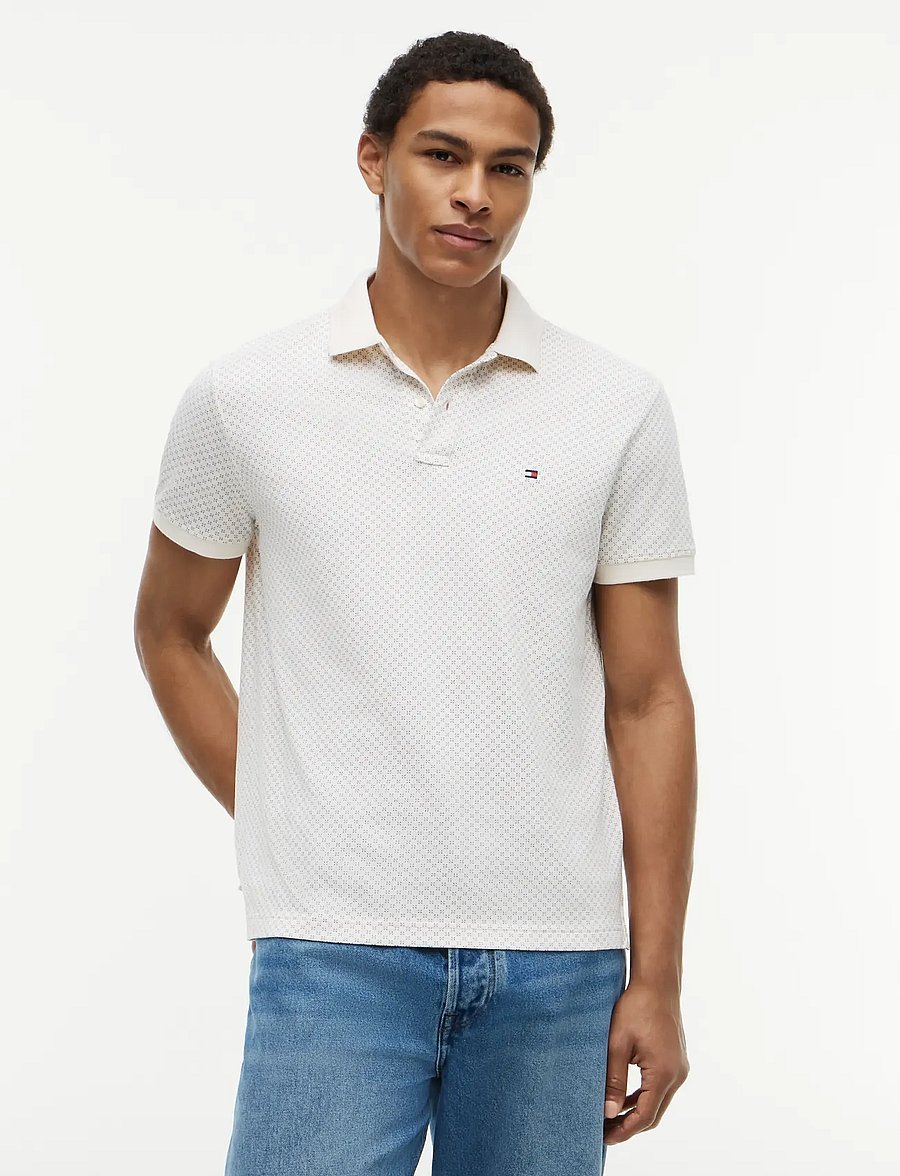 Tommy Hilfiger - MICROPRINT PIQUE REG POLO - kortärmade pikéer - ivory petal - 0
