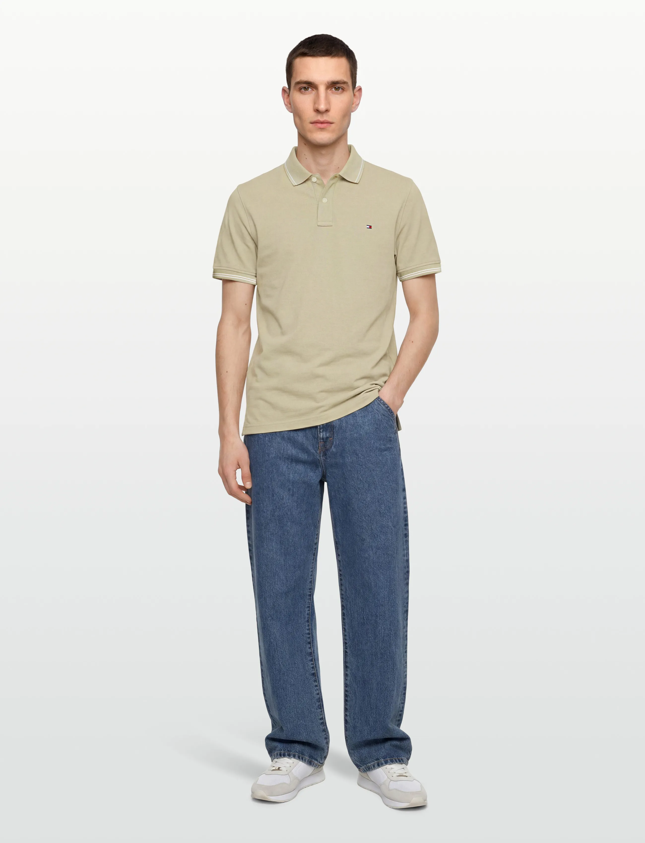 Tommy Hilfiger STRIPE UNDERCLLR PIQUE REG POLO - Kurzärmelig - BATIQUE KHAKI / khaki/green
