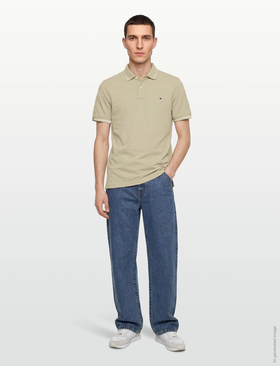 Tommy Hilfiger - STRIPE UNDERCLLR PIQUE REG POLO - kortärmade pikéer - batique khaki - 0