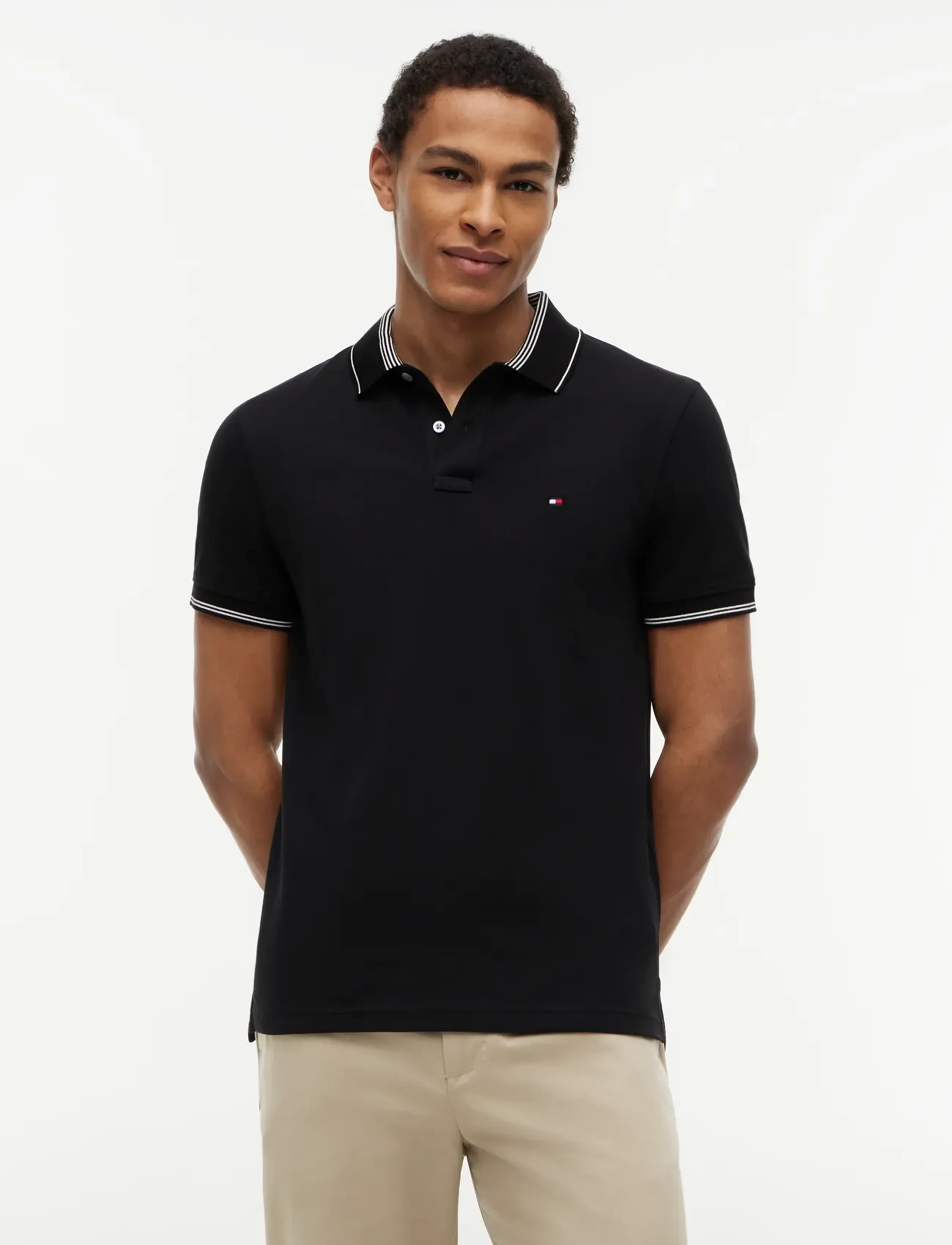 Tommy Hilfiger STRIPE UNDERCLLR PIQUE REG POLO - Tommy Hilfiger - BLACK / black