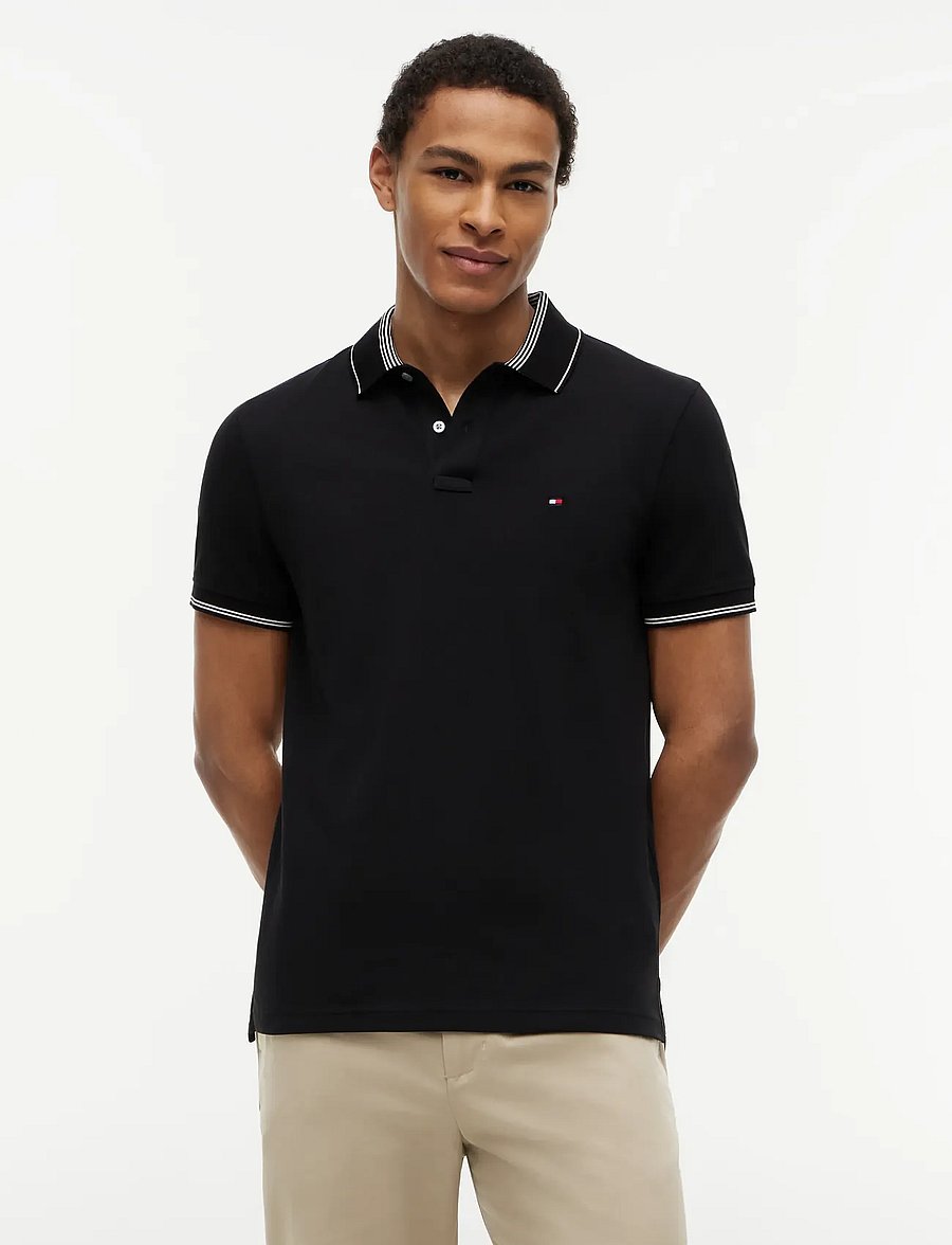 Tommy Hilfiger - STRIPE UNDERCLLR PIQUE REG POLO - kortärmade pikéer - black - 0