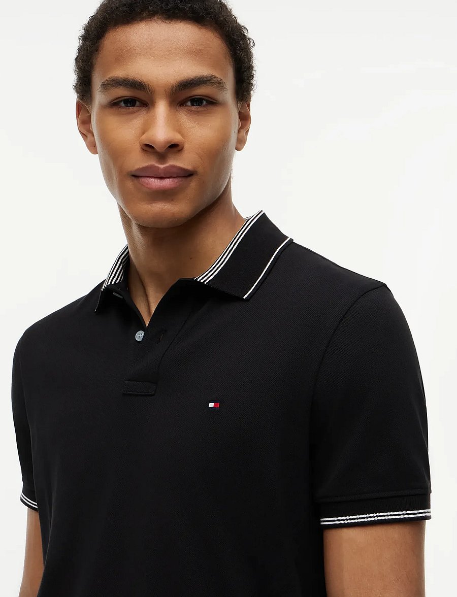 Tommy Hilfiger - STRIPE UNDERCLLR PIQUE REG POLO - kortärmade pikéer - black - 3