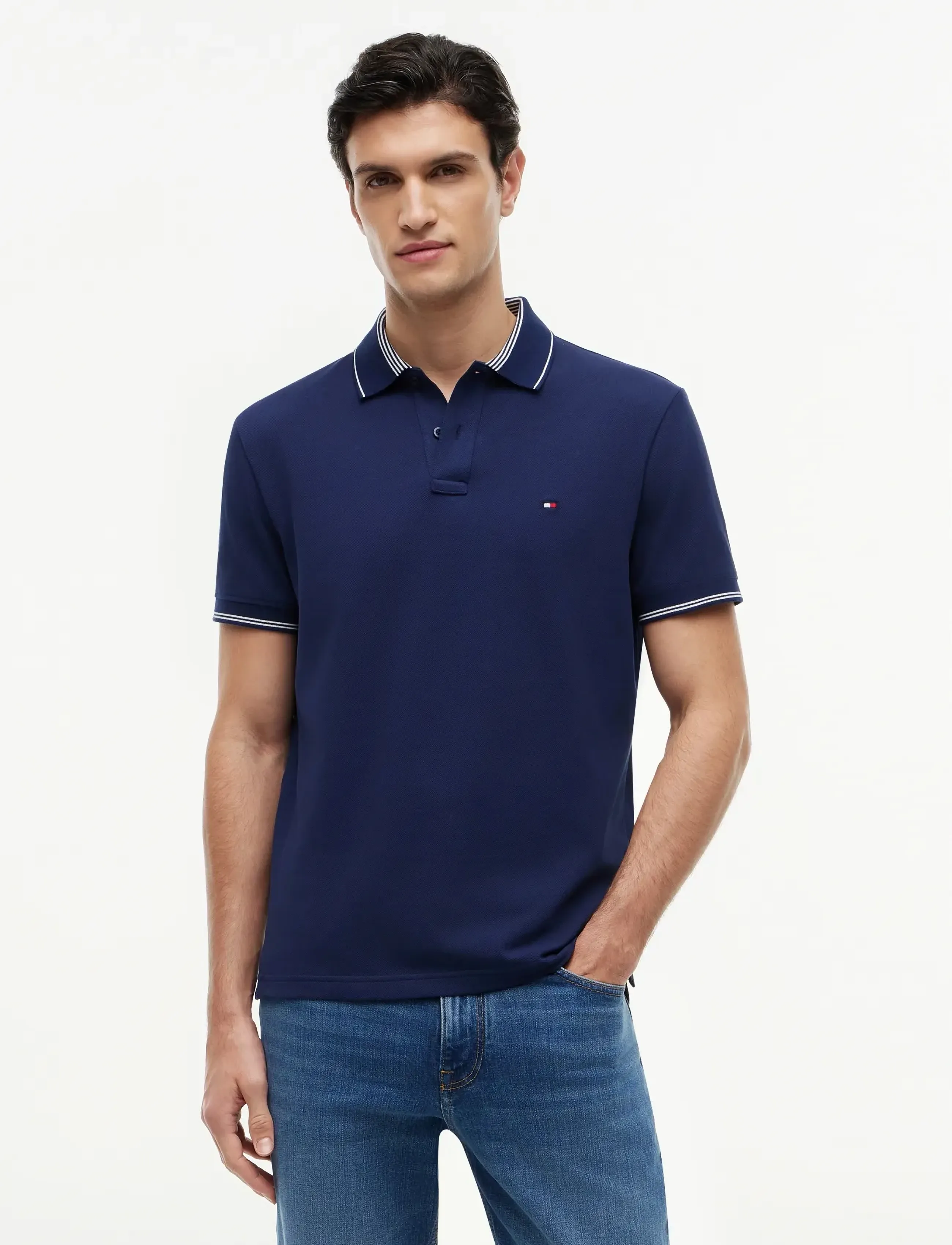 Tommy Hilfiger STRIPE UNDERCLLR PIQUE REG POLO - Pikéer - CARBON NAVY / navy