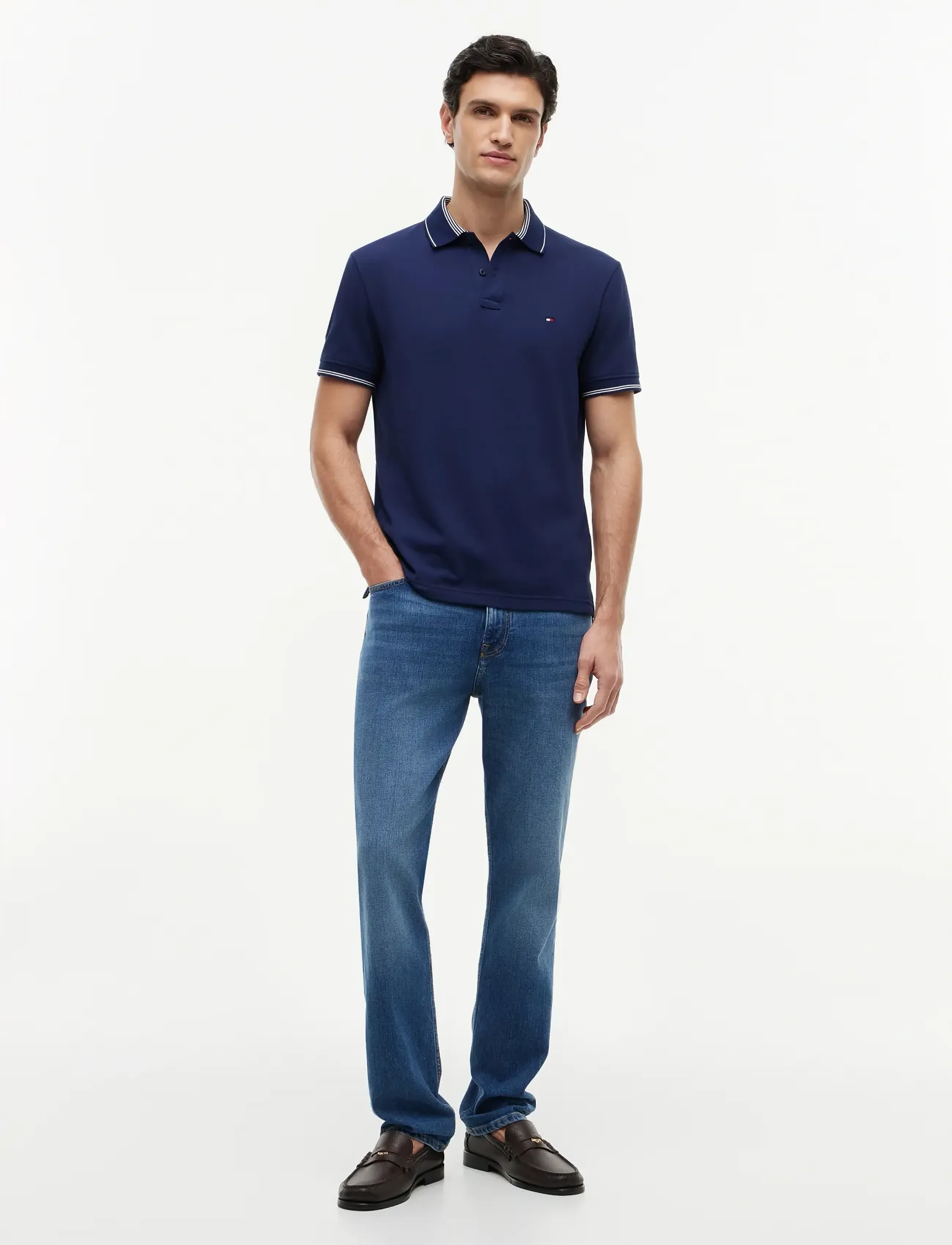 Tommy Hilfiger - STRIPE UNDERCLLR PIQUE REG POLO - krótki rękaw - carbon navy - 4