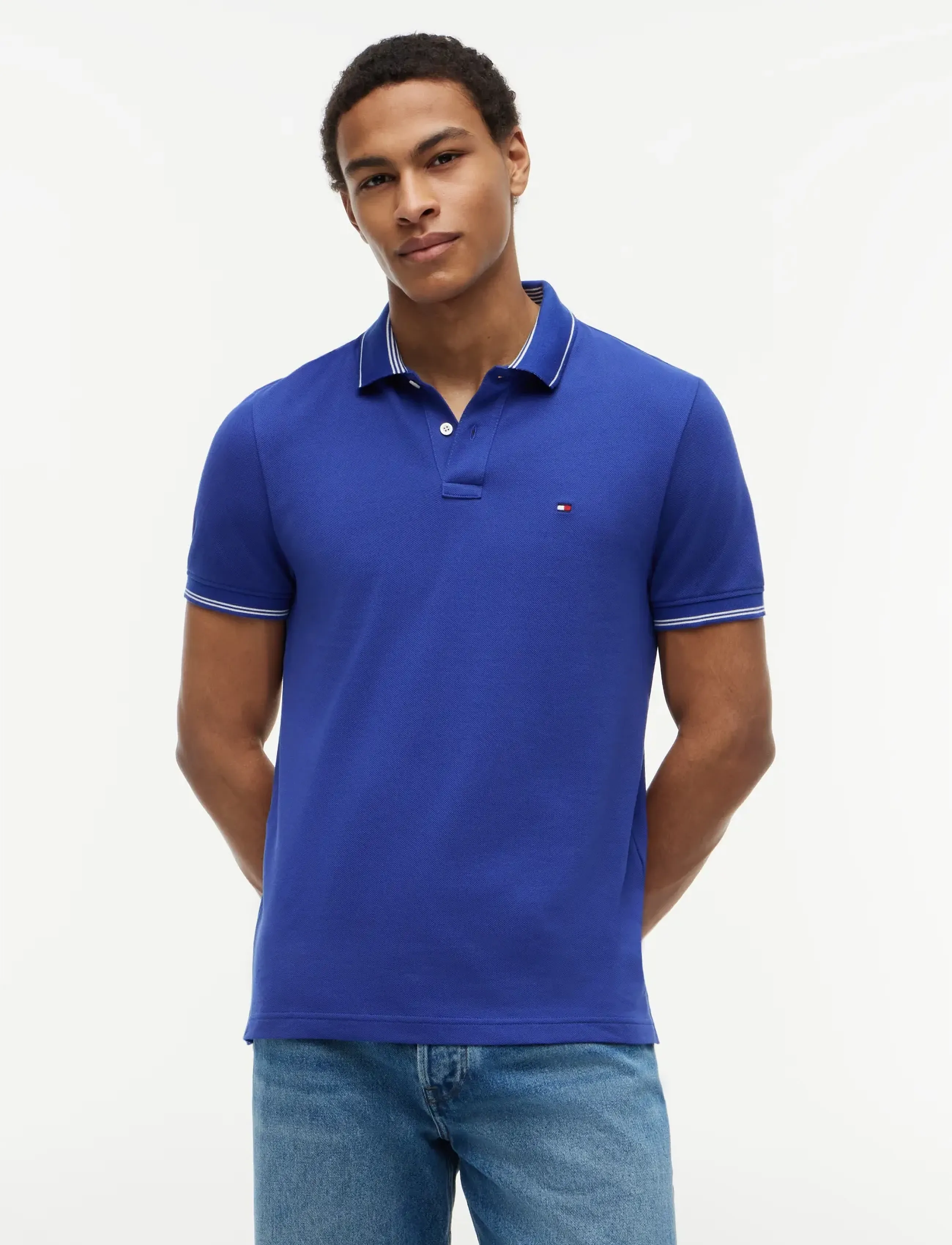 Tommy Hilfiger - STRIPE UNDERCLLR PIQUE REG POLO - premium-styles - pigment blue - 0