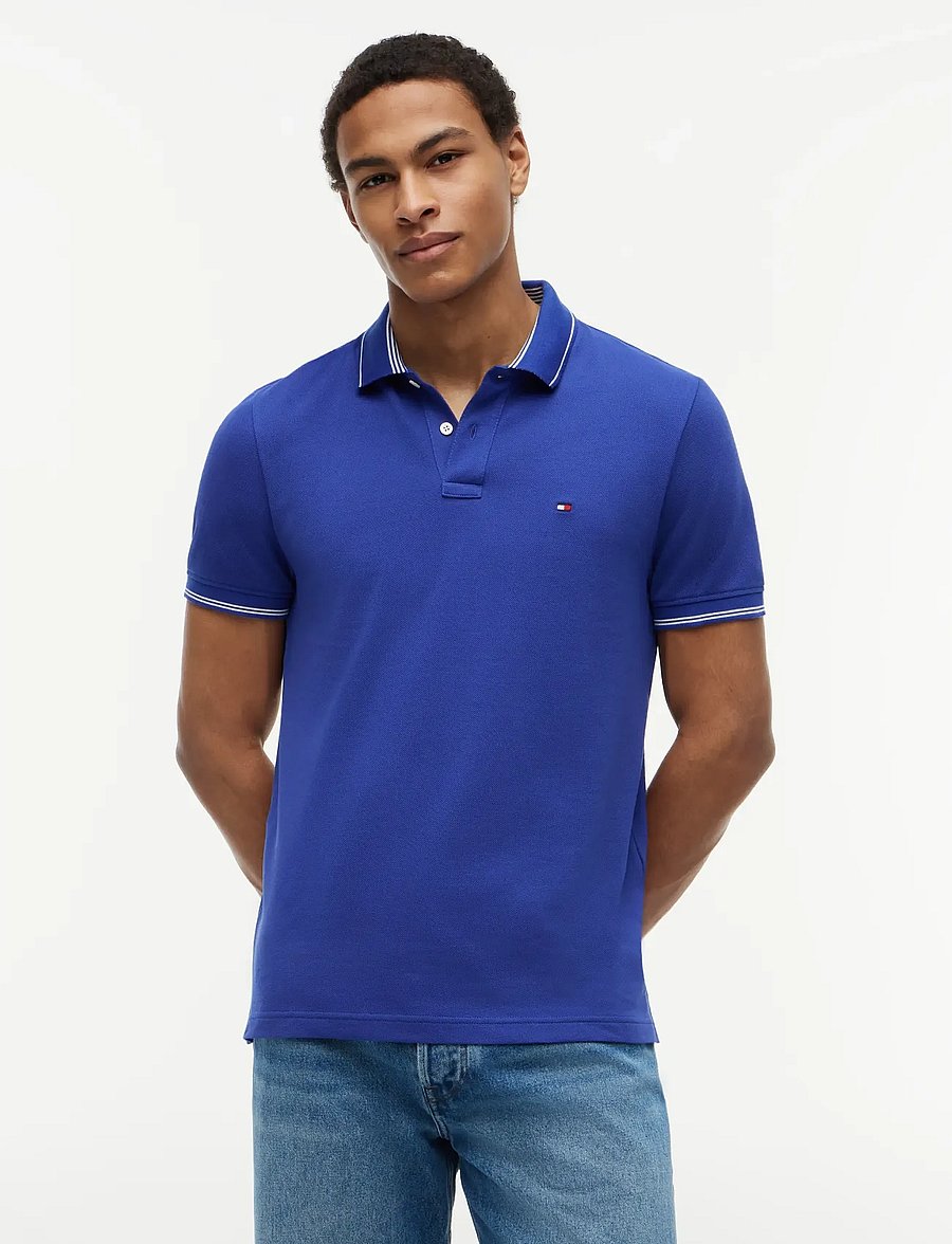 Tommy Hilfiger - STRIPE UNDERCLLR PIQUE REG POLO - kurzärmelig - pigment blue - 0
