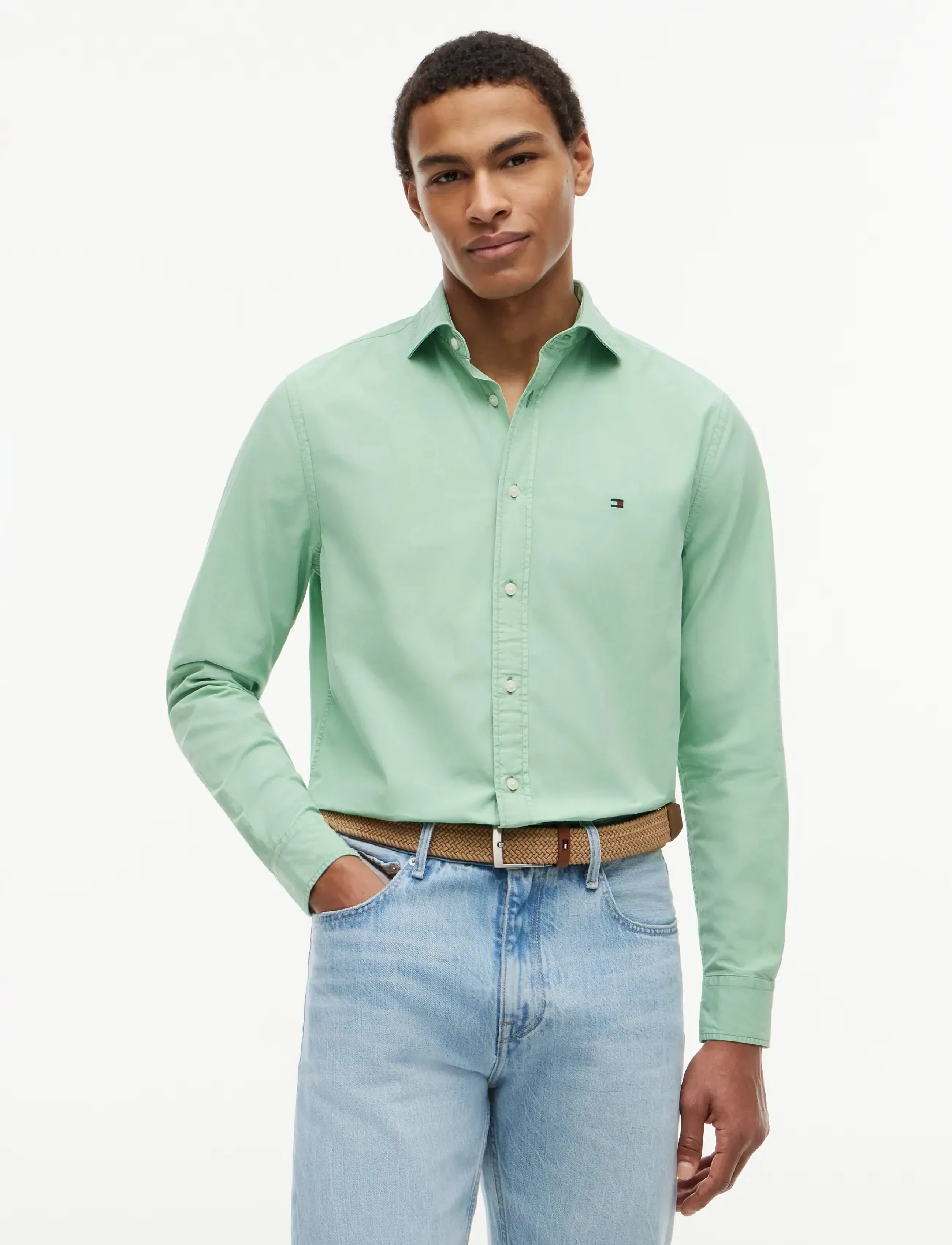 Tommy Hilfiger GMD POPLIN SEMI SPREAD RF SHT - Tommy Hilfiger - CUT GRASS / green