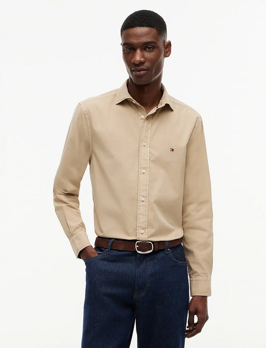 Tommy Hilfiger - GMD POPLIN SEMI SPREAD RF SHT - casual skjortor - sandalwood - 0