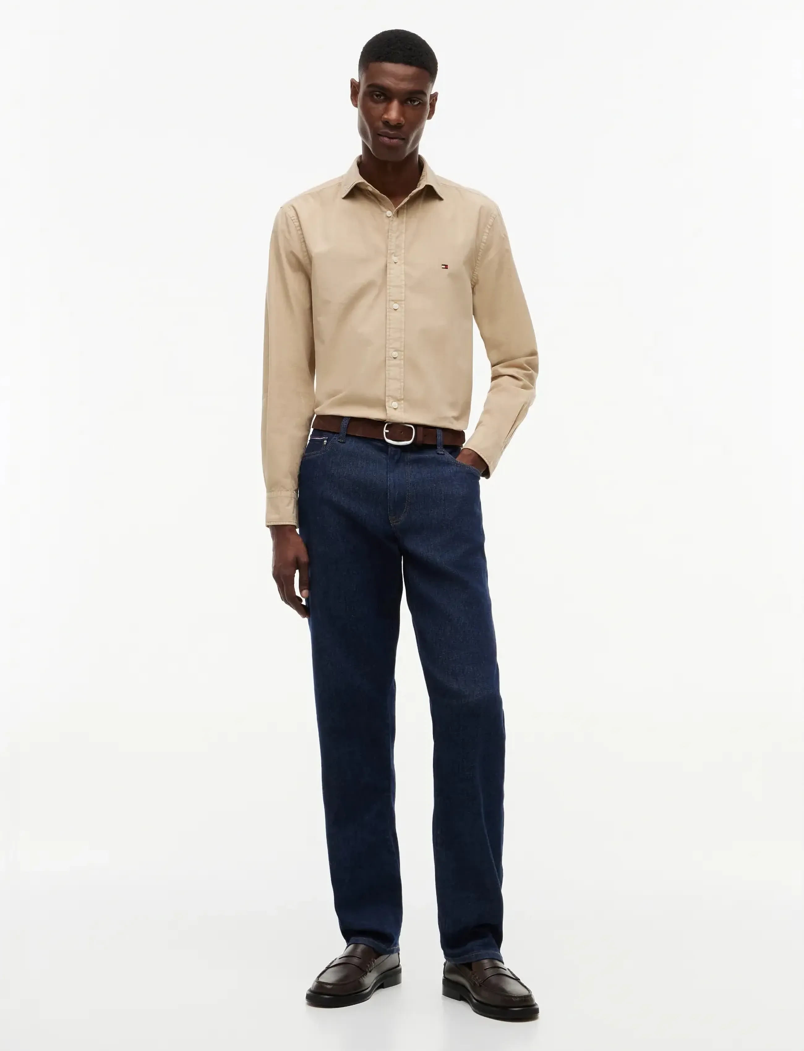 Tommy Hilfiger - GMD POPLIN SEMI SPREAD RF SHT - casual skjortor - sandalwood - 4
