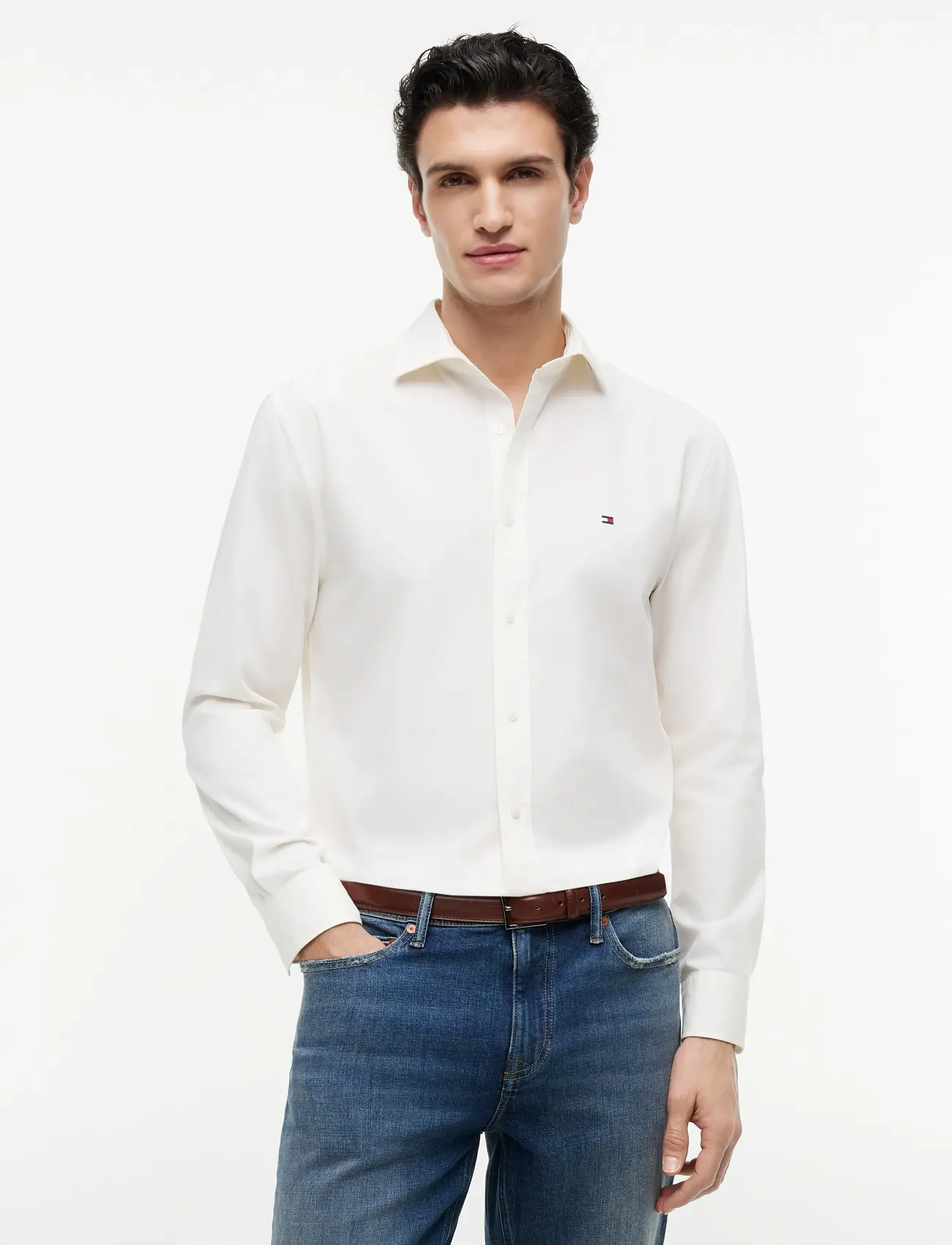 Tommy Hilfiger Gmd Poplin Semi Spread Rf Sht, XS, White, Skjorter > Afslappet Shirts, Herre