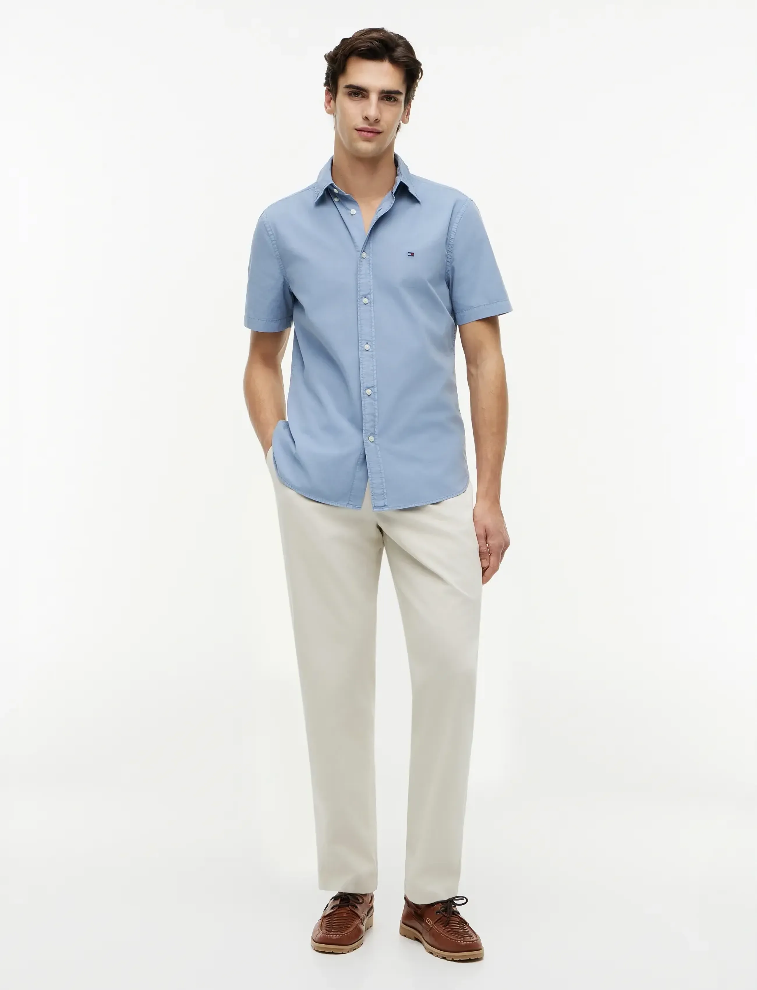 Tommy Hilfiger - GMD POPLIN BTD S/S SHIRT - kurzarmhemden - brisk blue - 4