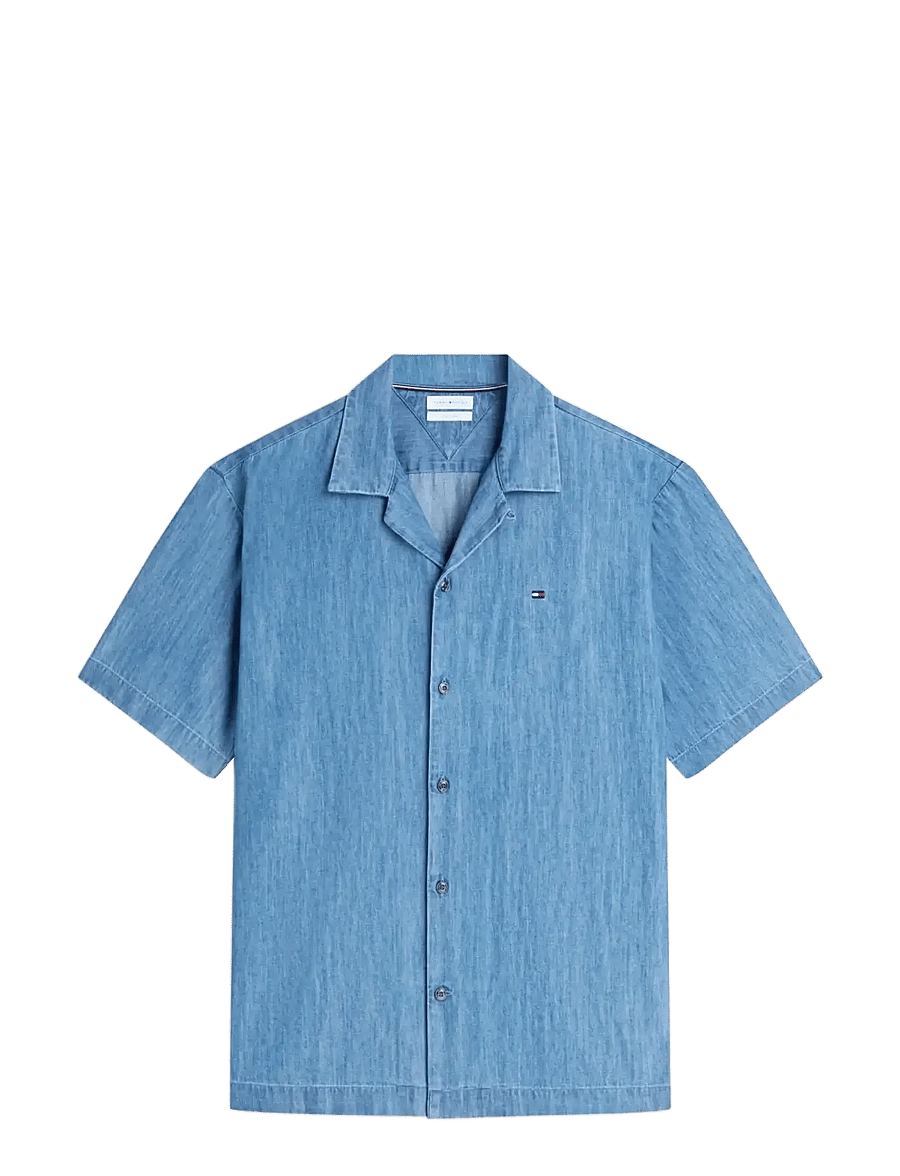Tommy Hilfiger - DENIM CAMP COLLAR SHIRT - kortärmade skjortor - mid blue denim - 1
