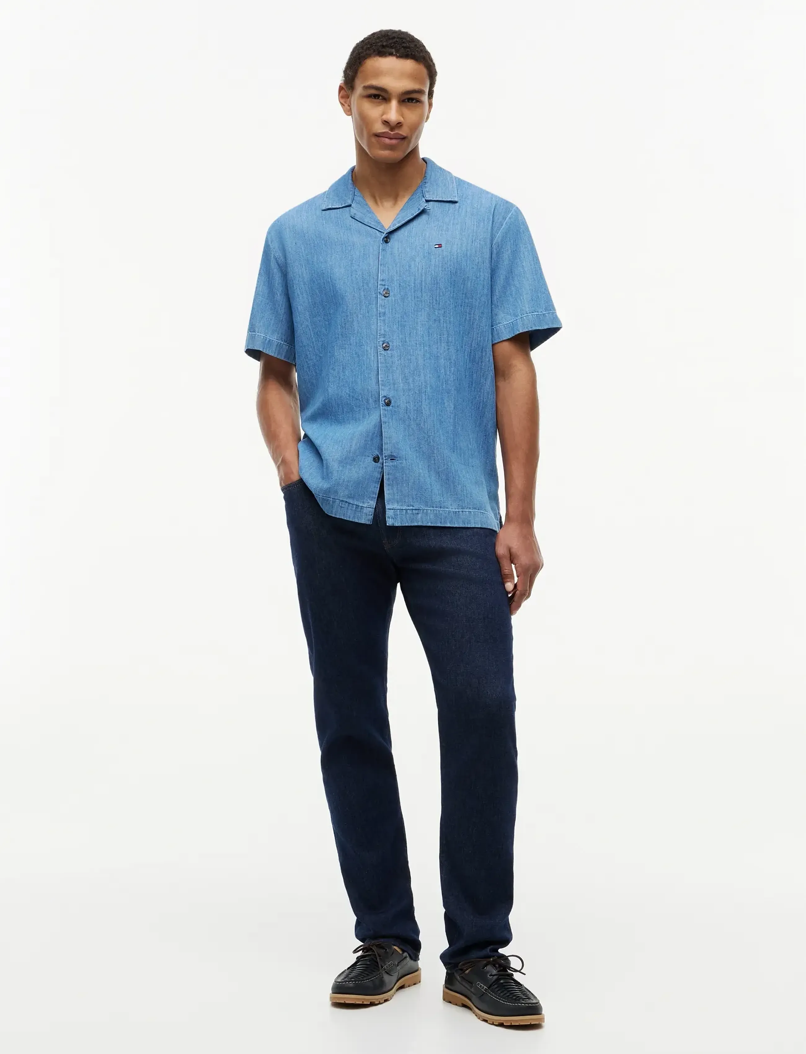 Tommy Hilfiger - DENIM CAMP COLLAR SHIRT - kurzarmhemden - mid blue denim - 4