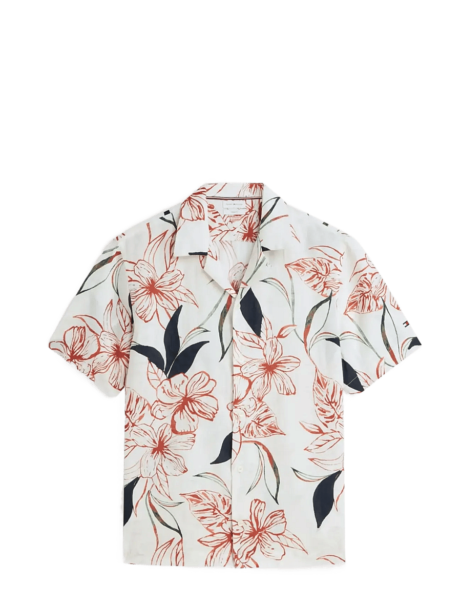 Tommy Hilfiger - LINEN RESORT PRT SS RF SHIRT - kortærmede skjorter - ivory petal allover - 1