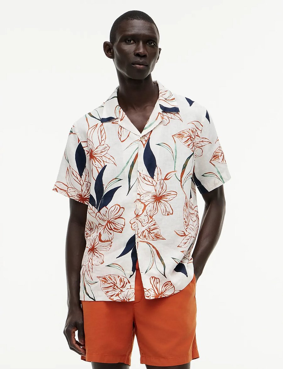 Tommy Hilfiger - LINEN RESORT PRT SS RF SHIRT - kortærmede skjorter - ivory petal allover - 0