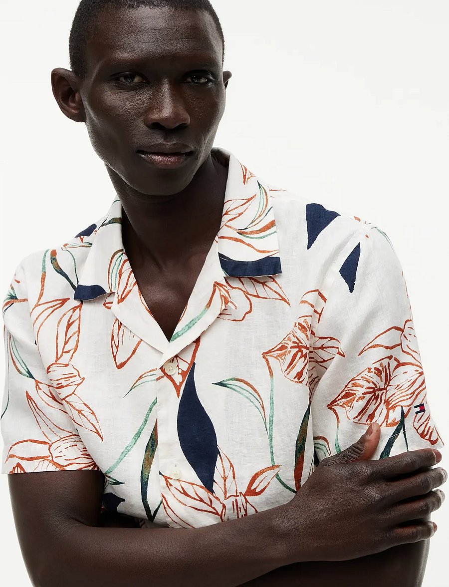 Tommy Hilfiger - LINEN RESORT PRT SS RF SHIRT - kortærmede skjorter - ivory petal allover - 3