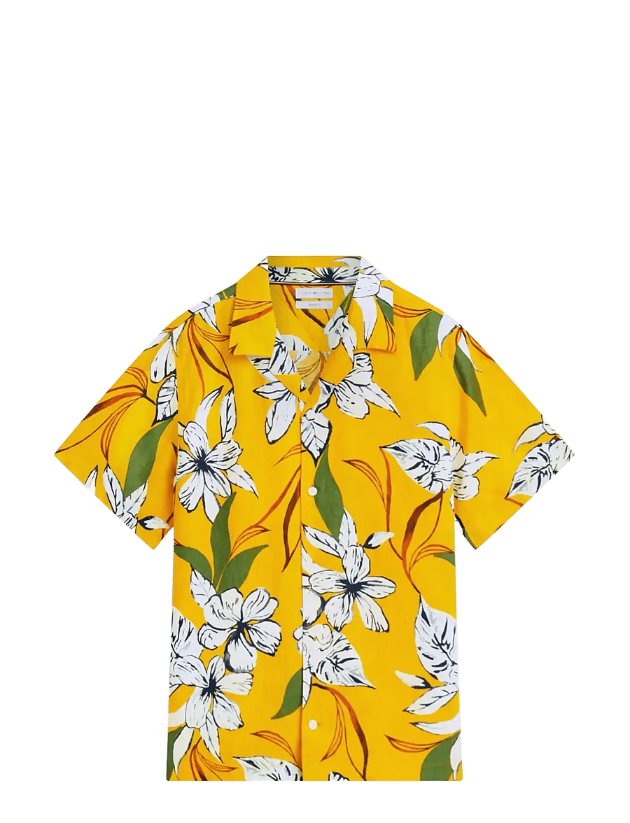Tommy Hilfiger - LINEN RESORT PRT SS RF SHIRT - kurzarmhemden - orange flash allover - 1