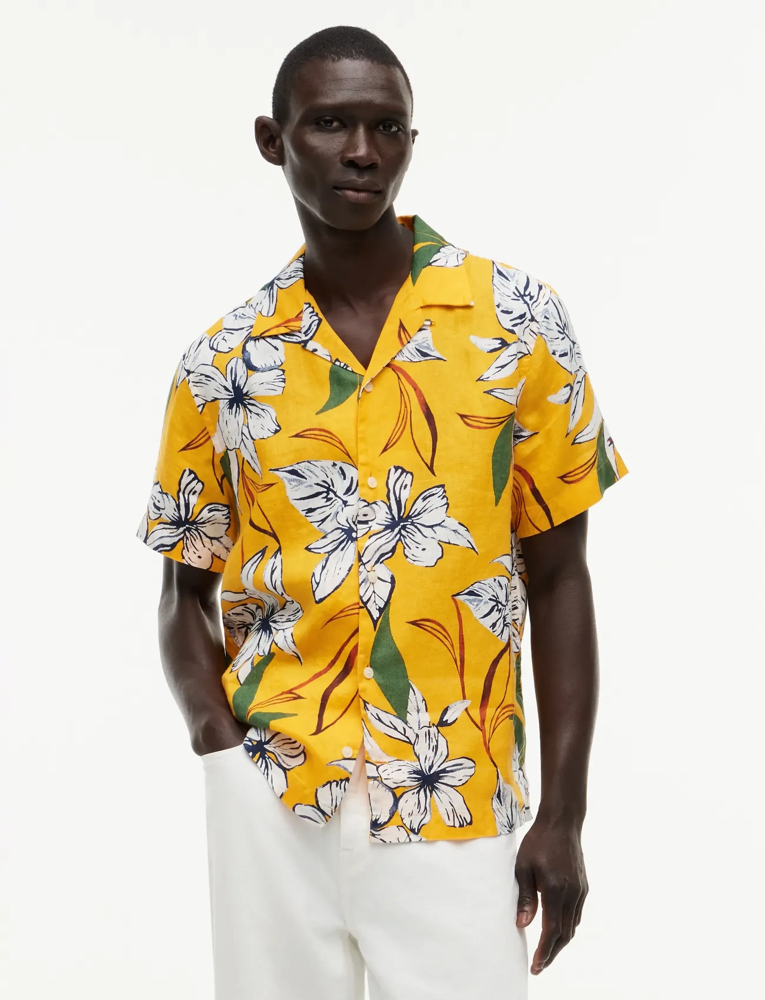 Tommy Hilfiger LINEN RESORT PRT SS RF SHIRT - „Preppy“ - ORANGE FLASH   ALLOVER / yellow