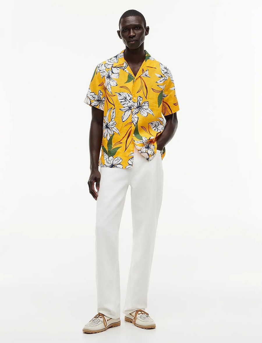 Tommy Hilfiger - LINEN RESORT PRT SS RF SHIRT - kurzarmhemden - orange flash allover - 4