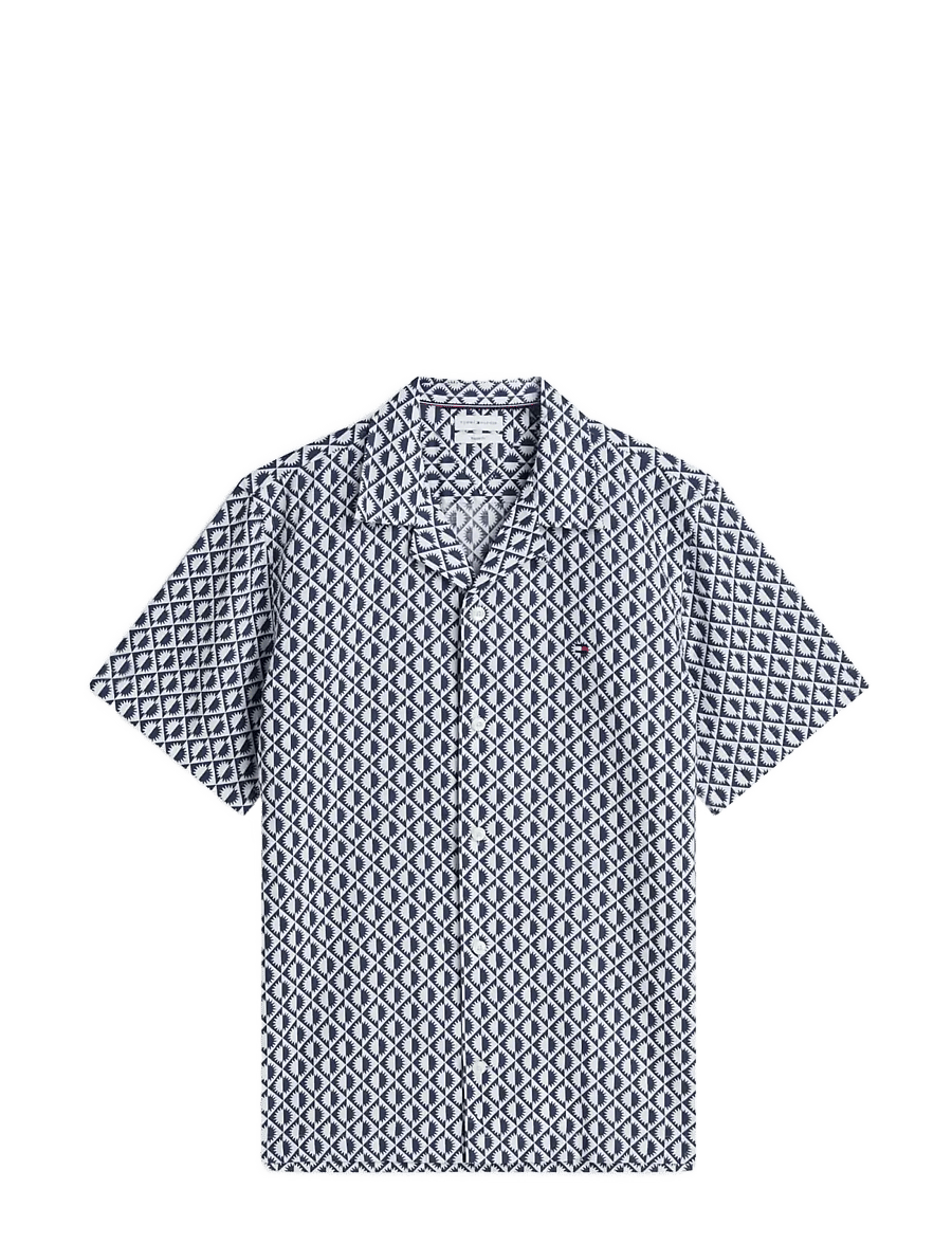 Tommy Hilfiger - LINEN BLEND AOP SS RF SHIRT - short-sleeved shirts - carbon navy allover - 1