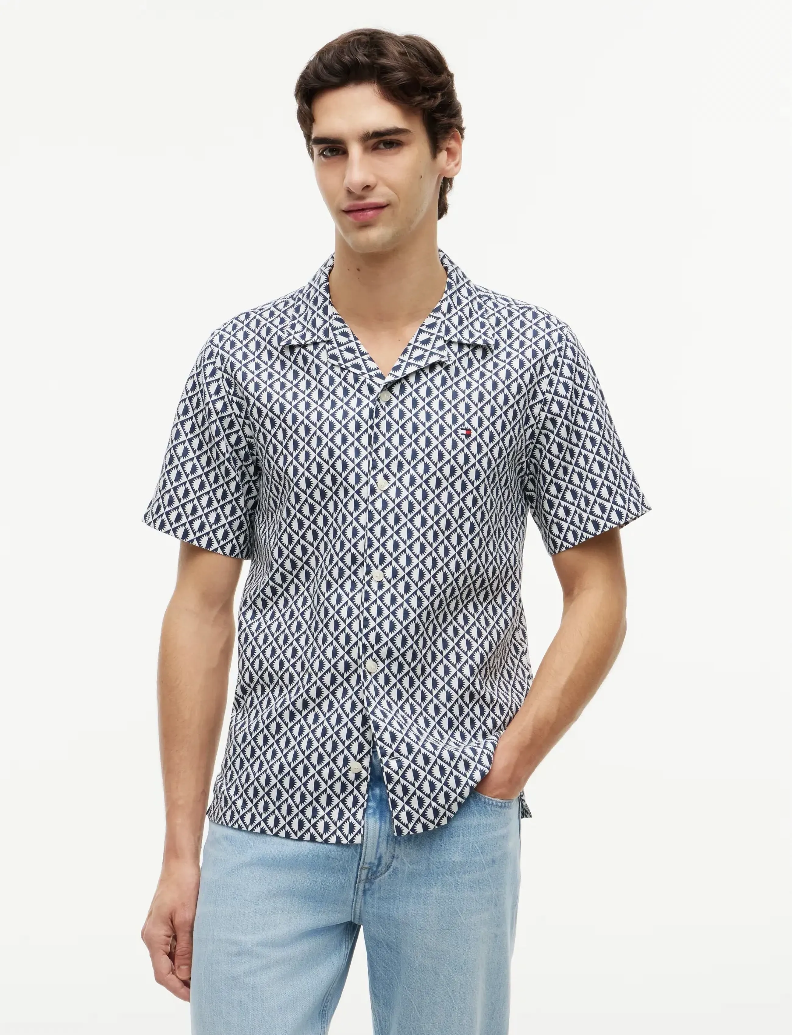 Tommy Hilfiger LINEN BLEND AOP SS RF SHIRT - Nach Stil kaufen - CARBON NAVY   ALLOVER / navy
