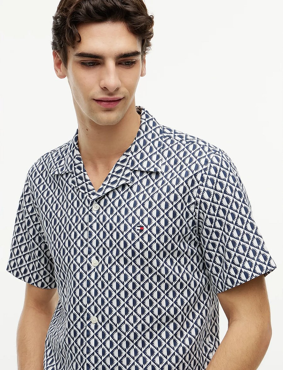 Tommy Hilfiger - LINEN BLEND AOP SS RF SHIRT - short-sleeved shirts - carbon navy allover - 3