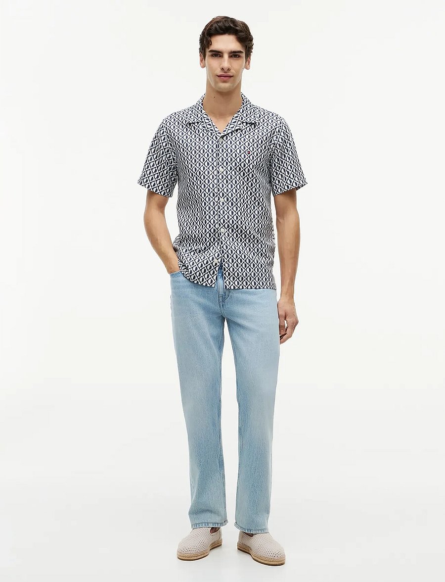 Tommy Hilfiger - LINEN BLEND AOP SS RF SHIRT - short-sleeved shirts - carbon navy allover - 4